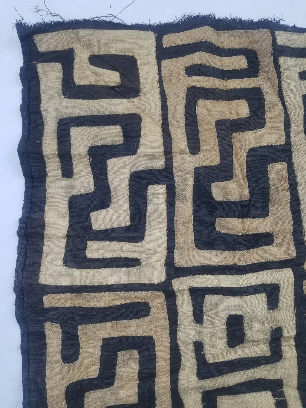 Vintage African Handwoven Kuba Cloth Raffia Textile Panel 75x62cm