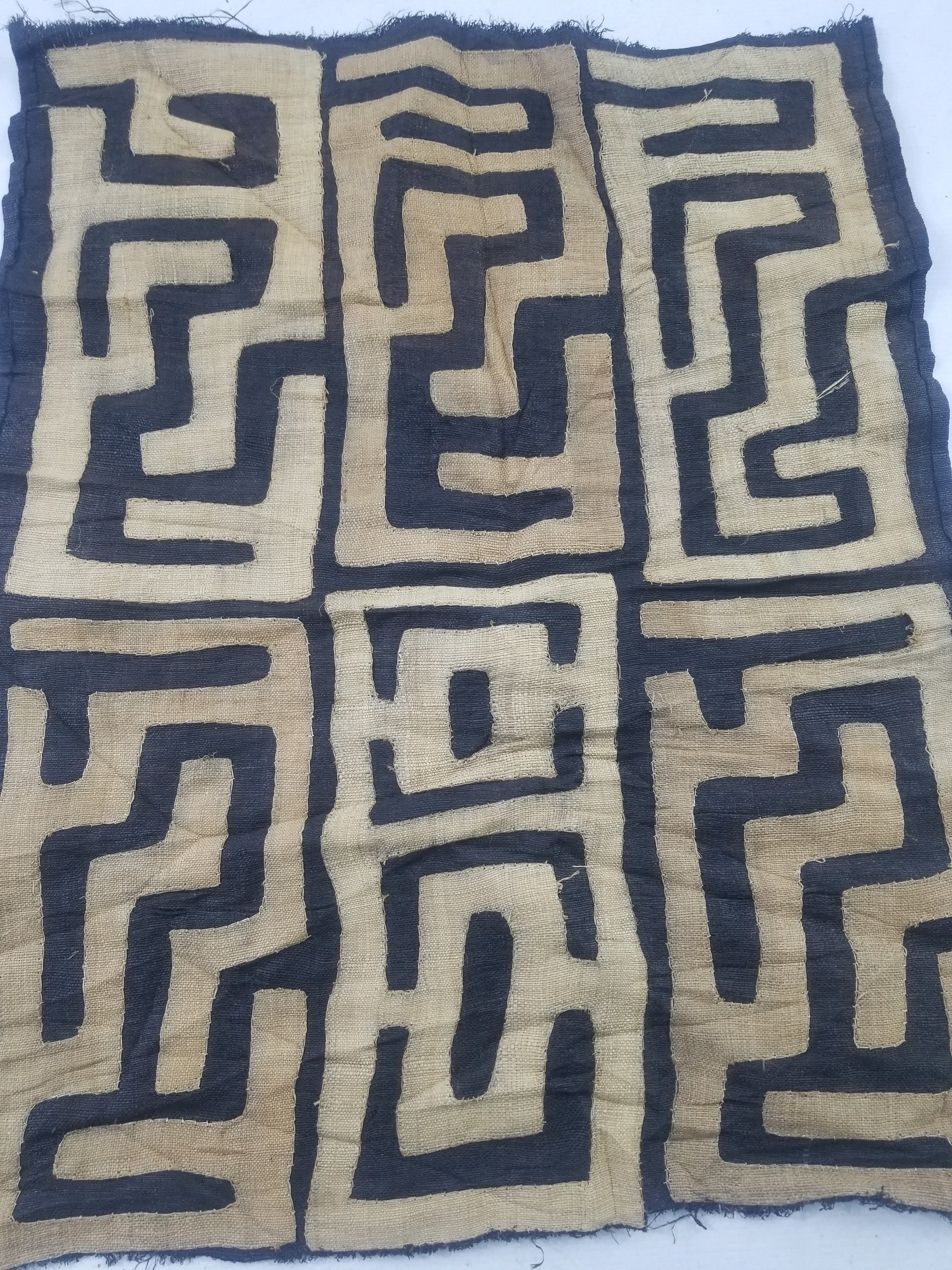 Vintage African Handwoven Kuba Cloth Raffia Textile Panel 75x62cm