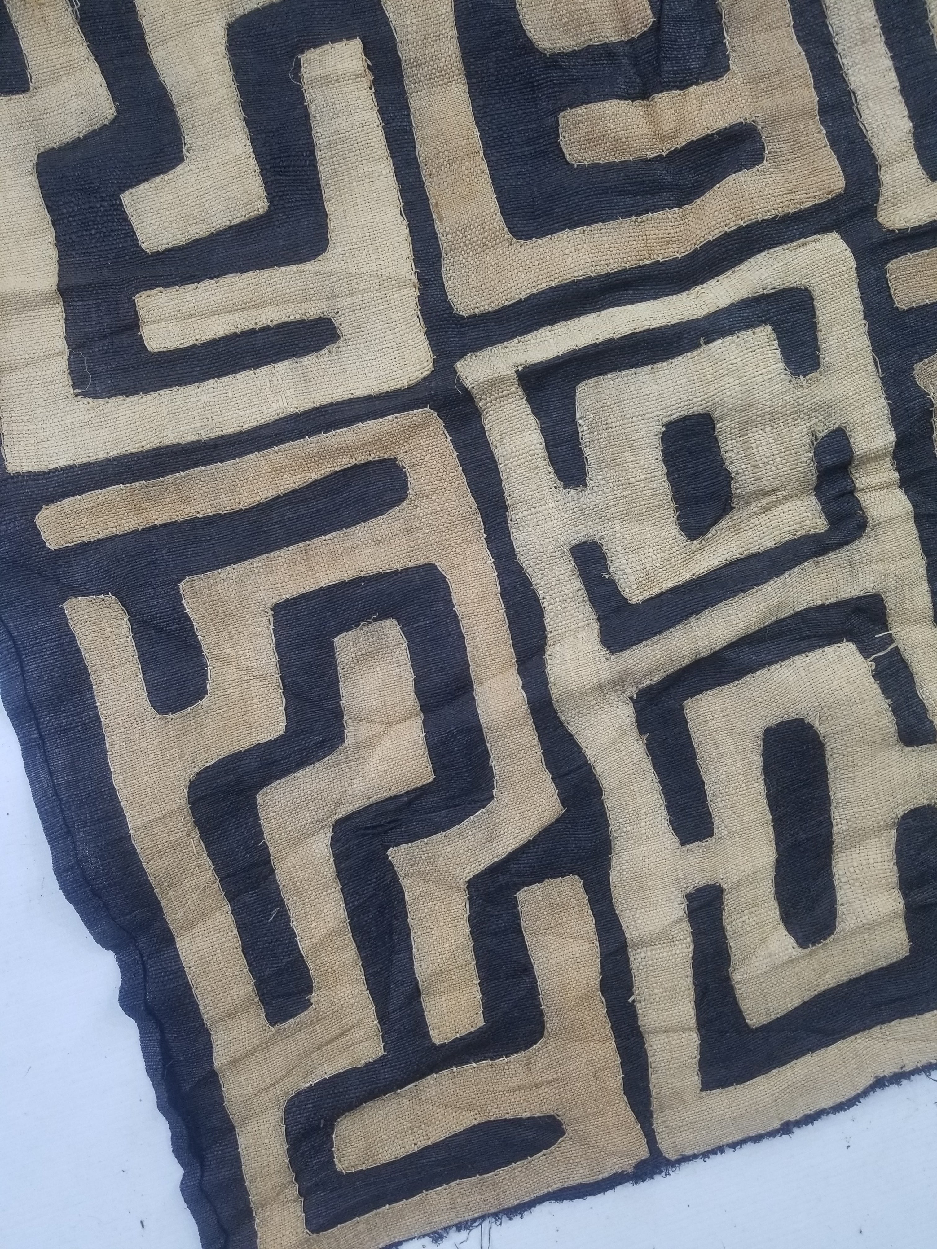 Vintage African Handwoven Kuba Cloth Raffia Textile Panel 75x62cm