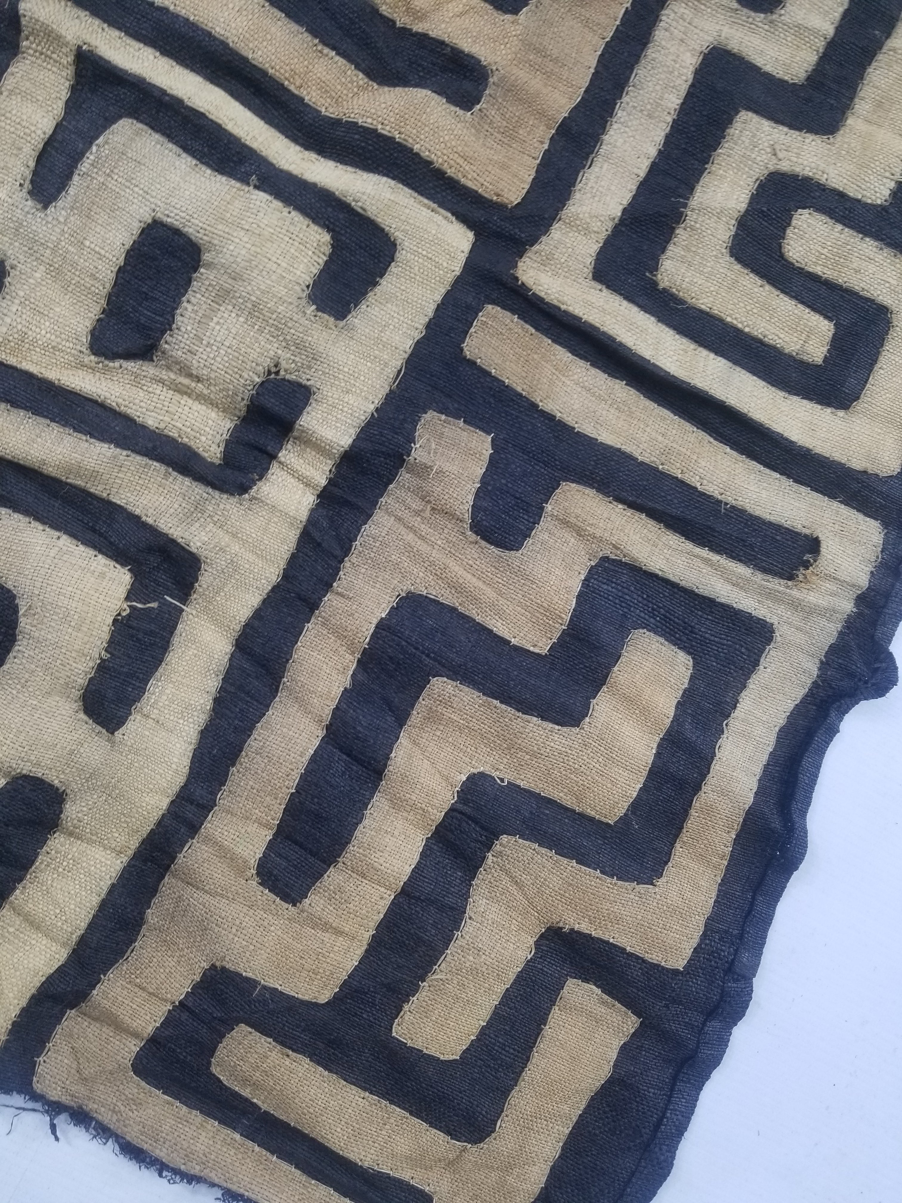 Vintage African Handwoven Kuba Cloth Raffia Textile Panel 75x62cm