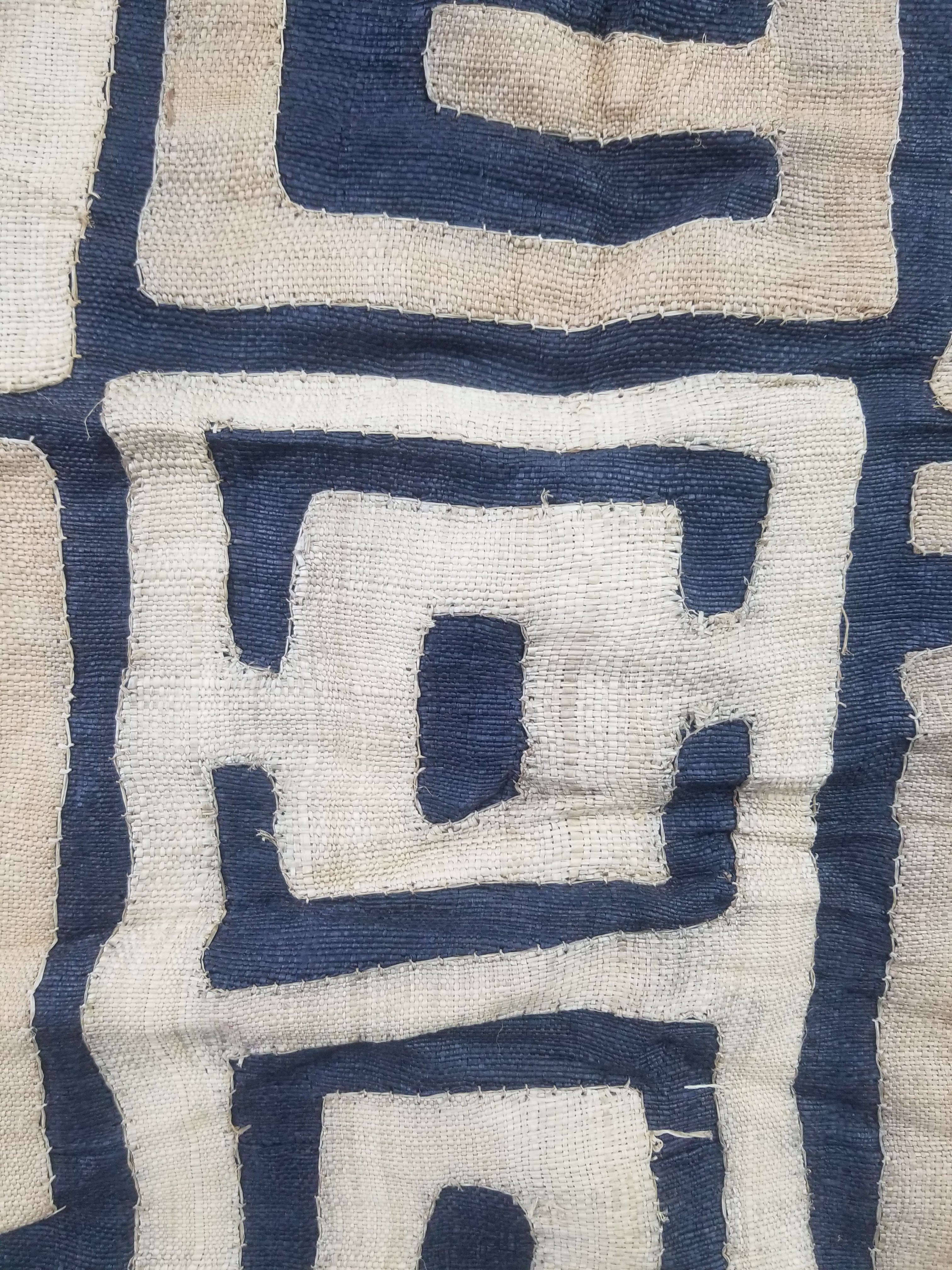 Vintage African Handwoven Kuba Cloth Raffia Textile Panel 75x62cm
