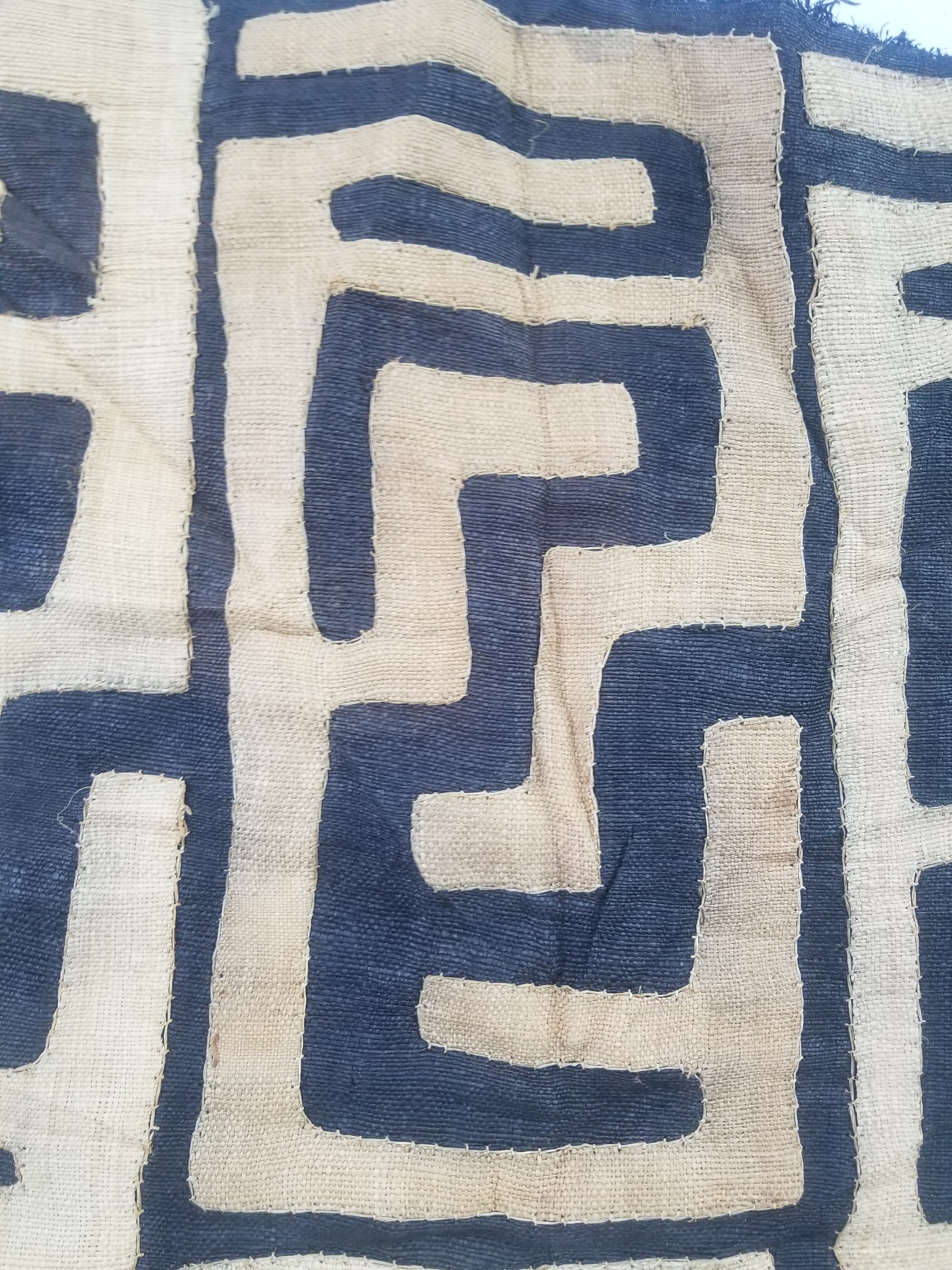 Vintage African Handwoven Kuba Cloth Raffia Textile Panel 75x62cm