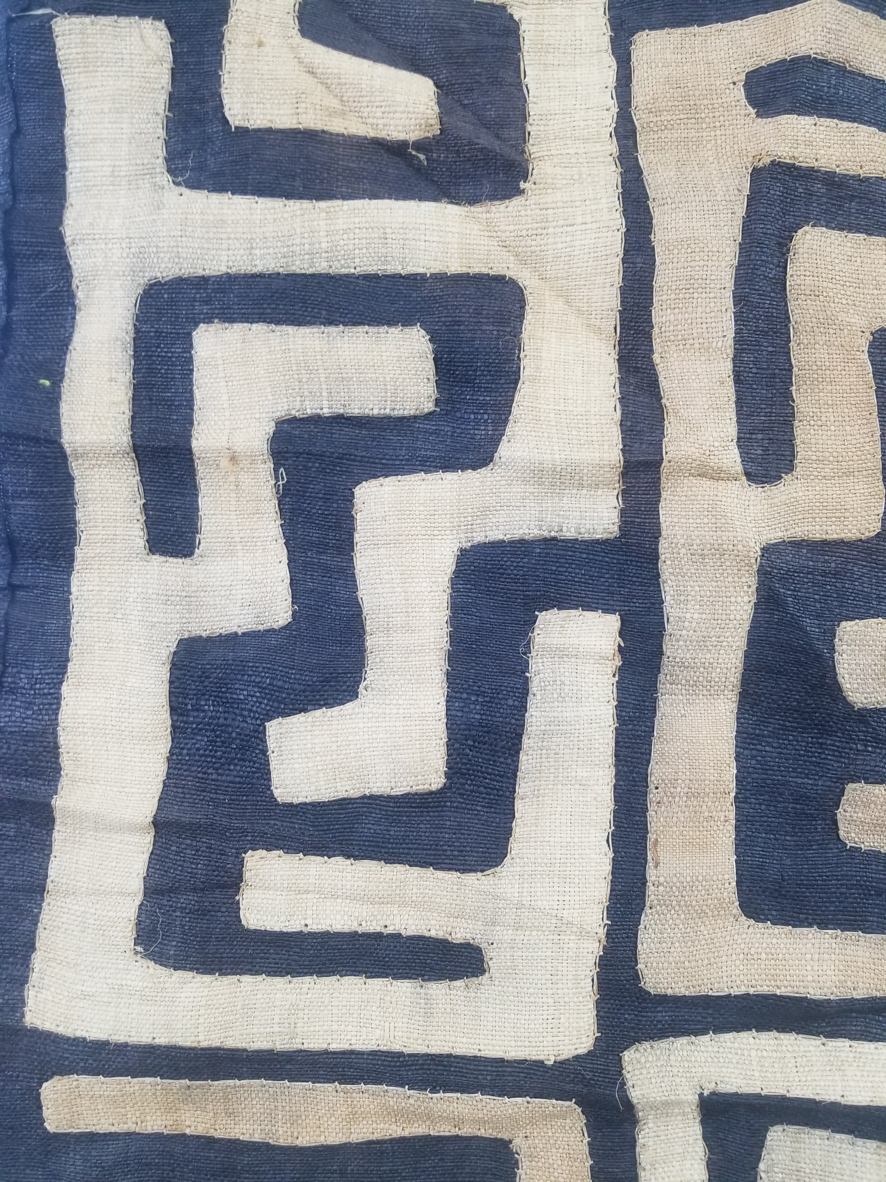 Vintage African Handwoven Kuba Cloth Raffia Textile Panel 75x62cm