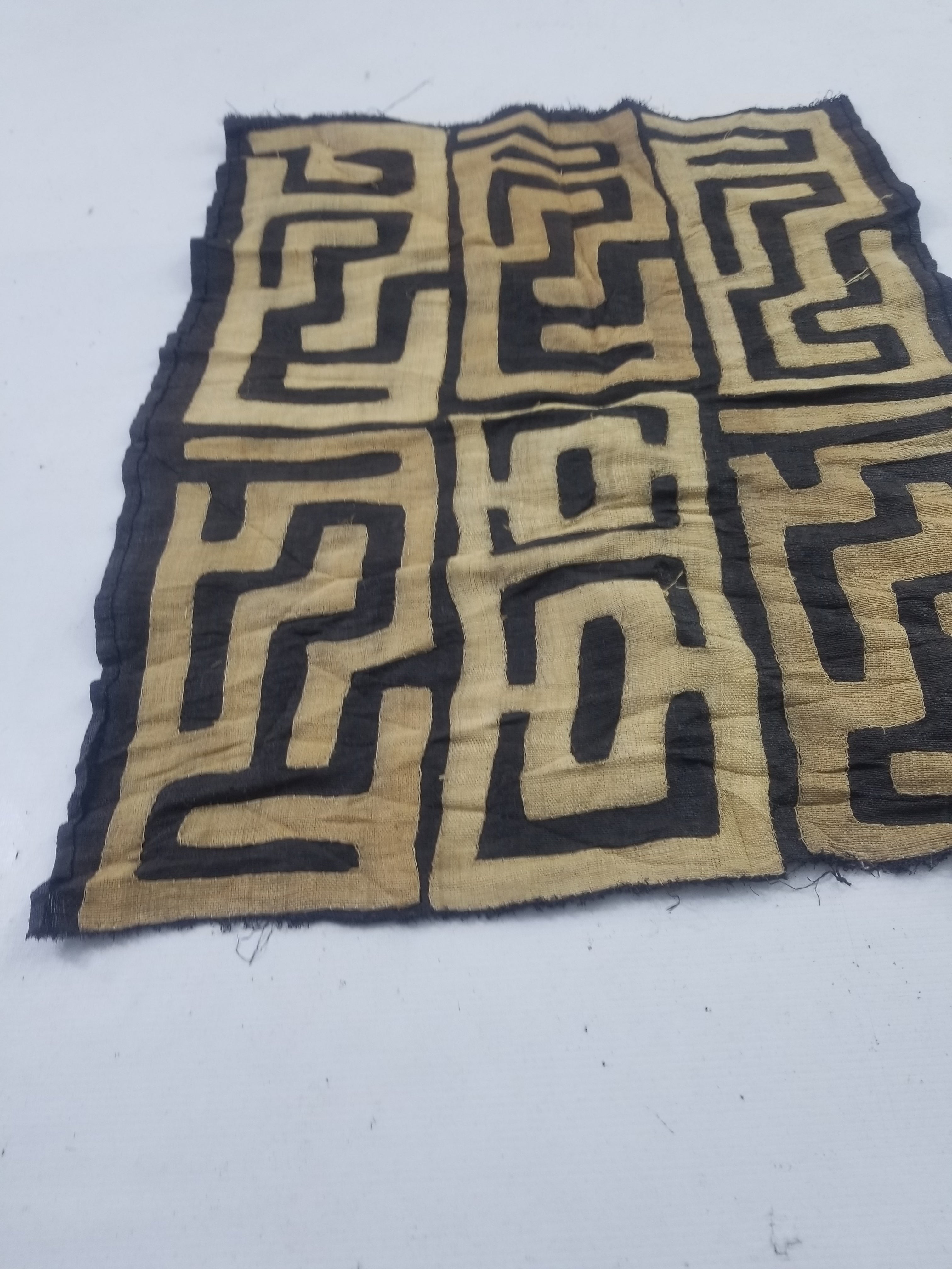 Vintage African Handwoven Kuba Cloth Raffia Textile Panel 75x62cm
