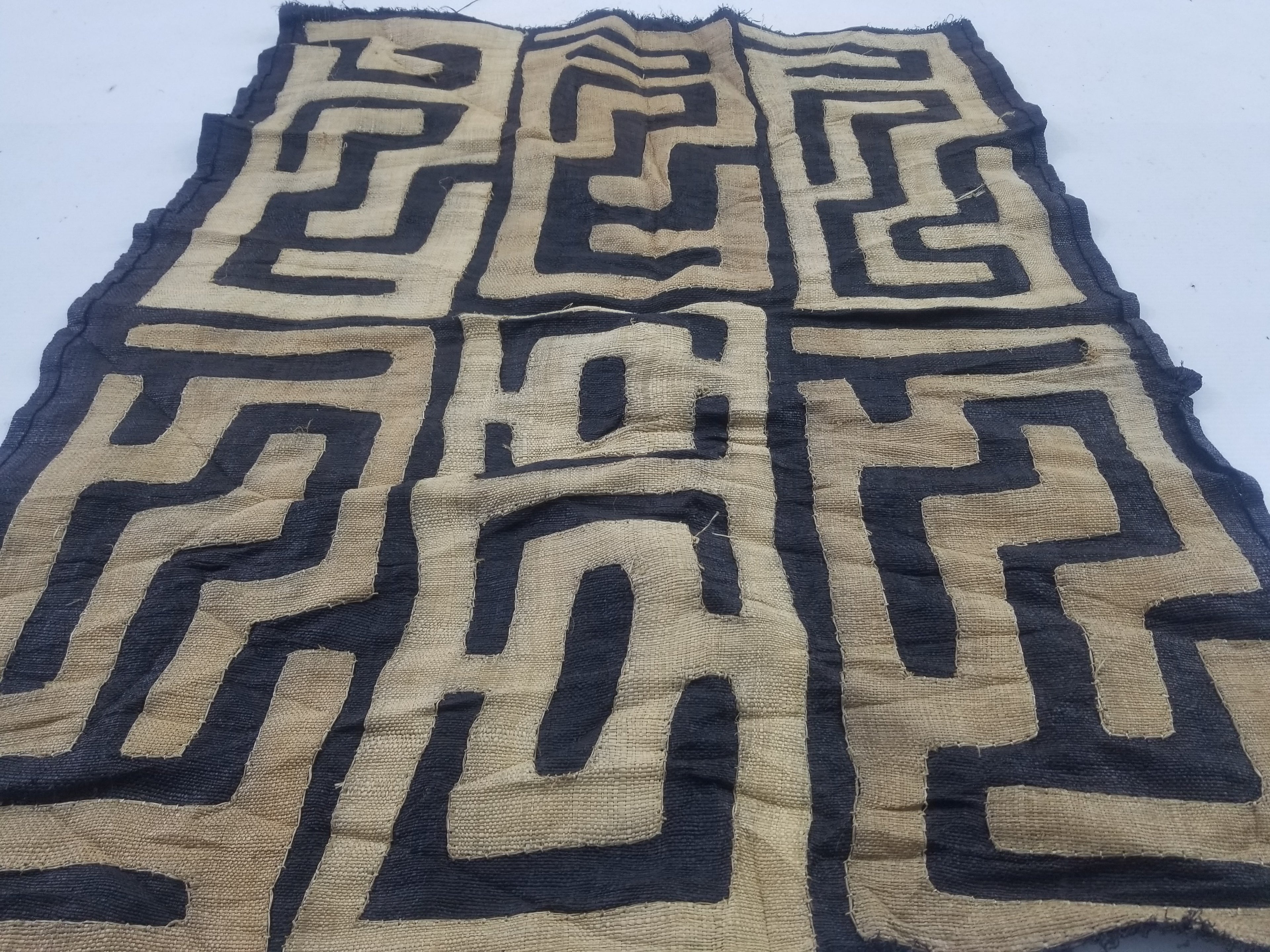 Vintage African Handwoven Kuba Cloth Raffia Textile Panel 75x62cm