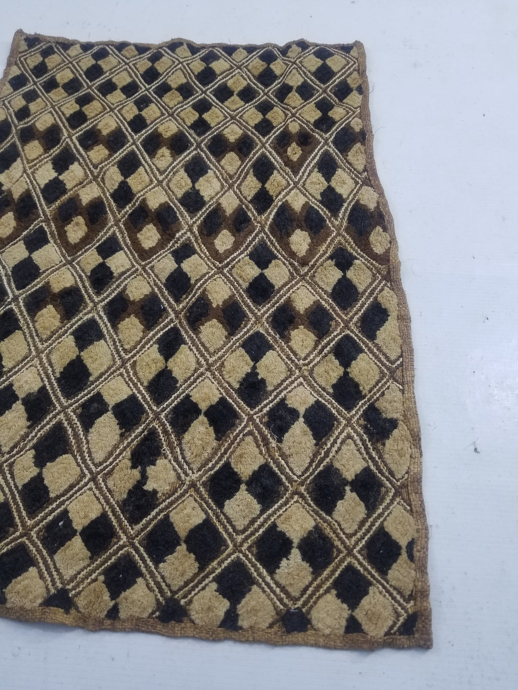 Vintage African Handwoven Kuba Cloth Raffia Textile Panel 61x46cm