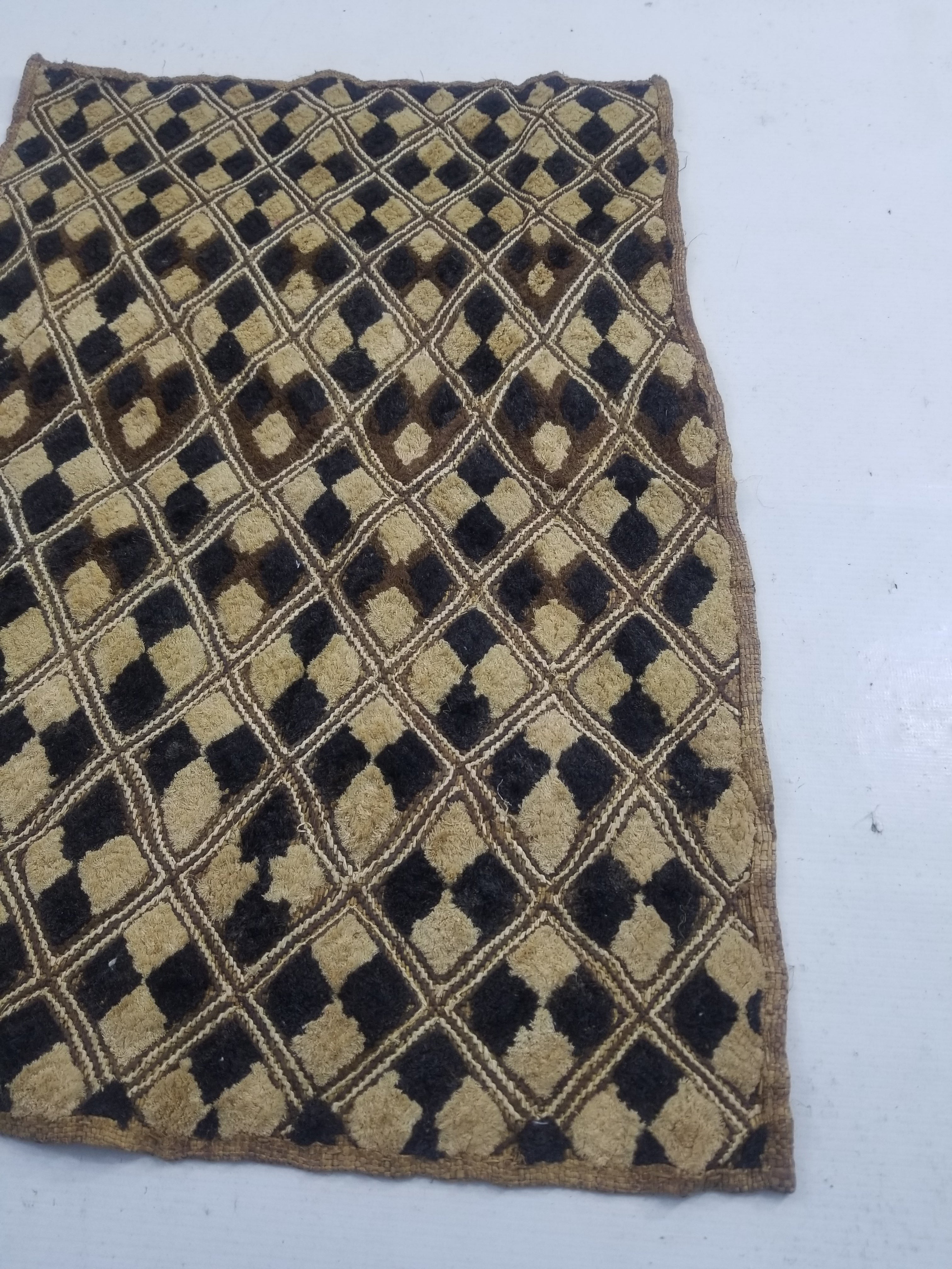 Vintage African Handwoven Kuba Cloth Raffia Textile Panel 61x46cm