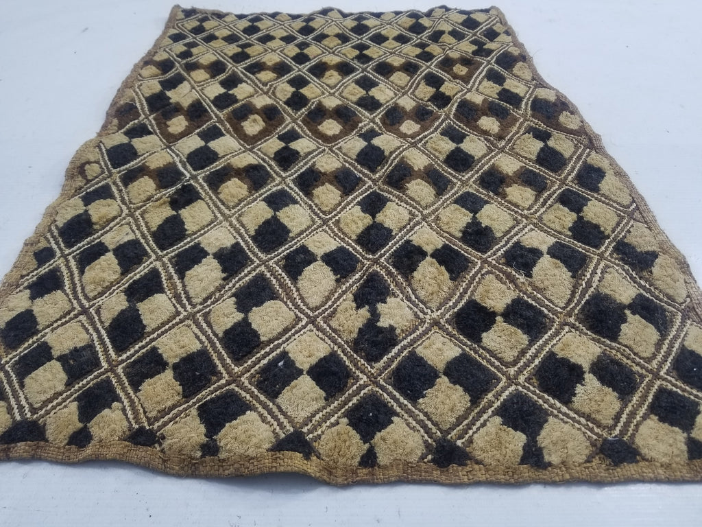 Vintage African Handwoven Kuba Cloth Raffia Textile Panel 61x46cm
