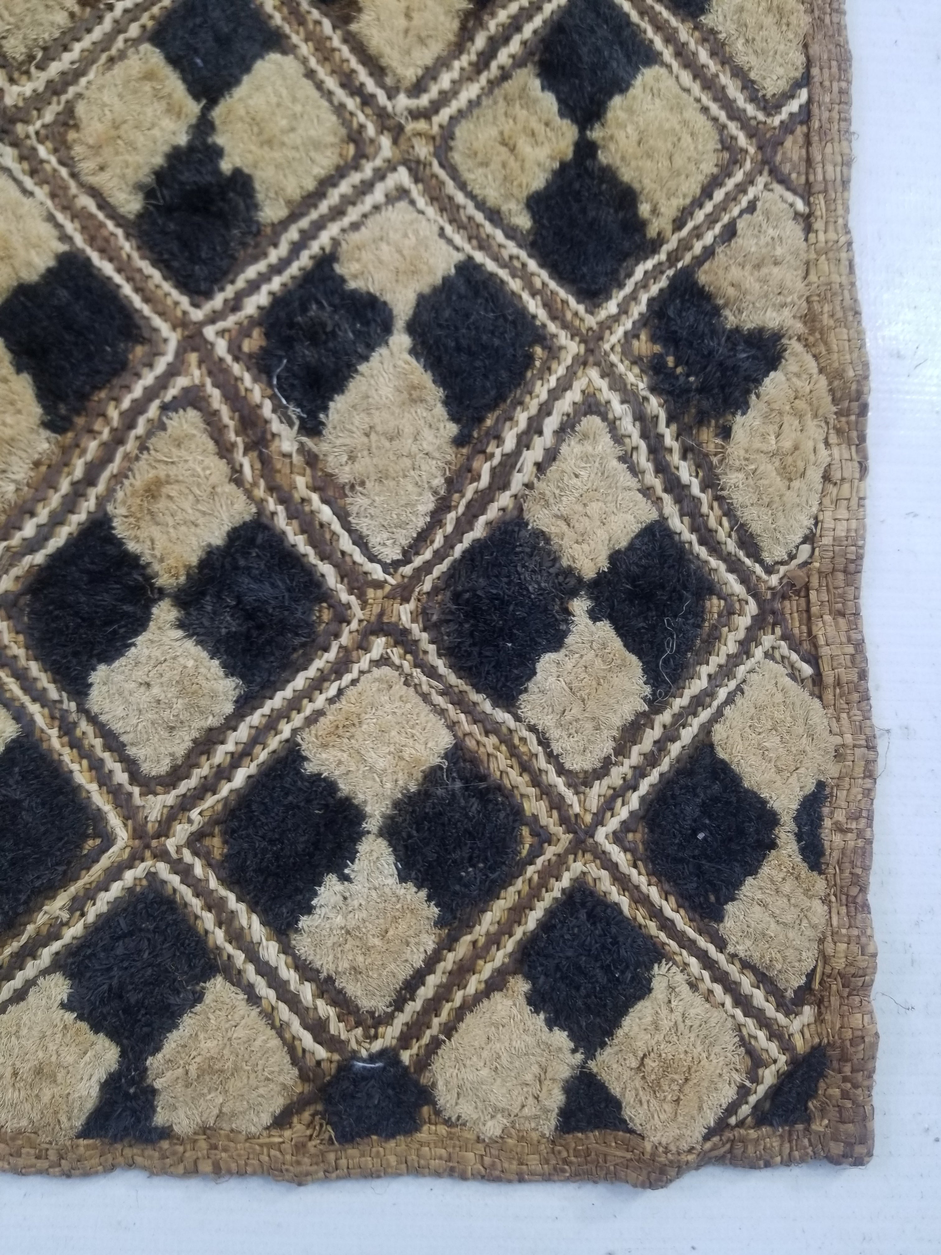 Vintage African Handwoven Kuba Cloth Raffia Textile Panel 61x46cm