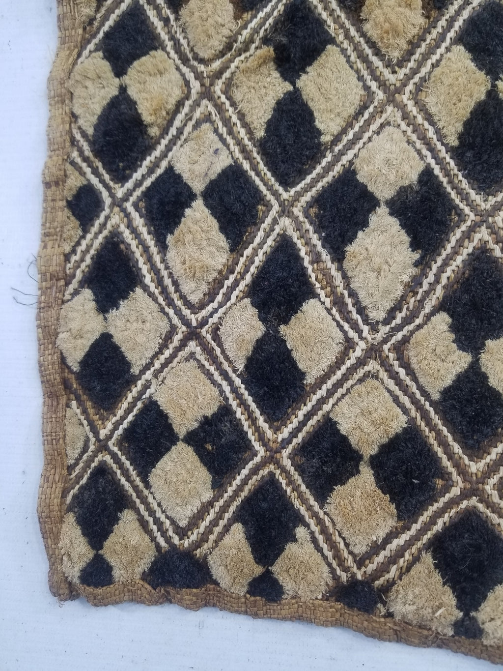 Vintage African Handwoven Kuba Cloth Raffia Textile Panel 61x46cm