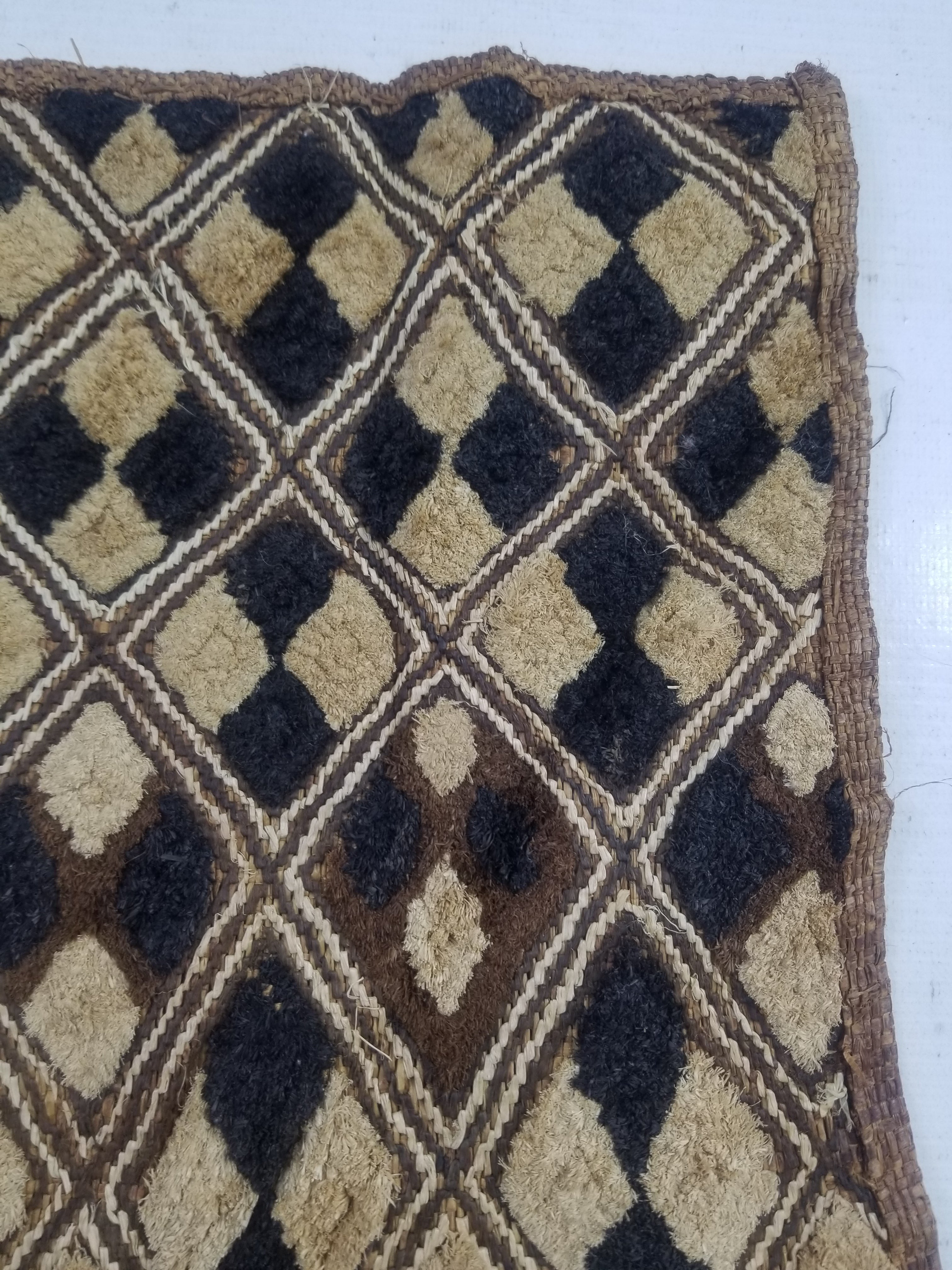 Vintage African Handwoven Kuba Cloth Raffia Textile Panel 61x46cm