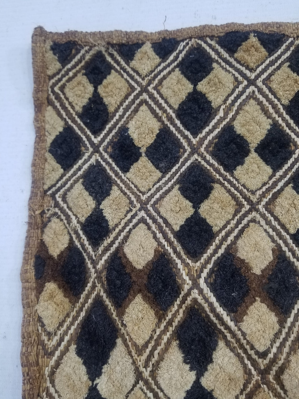 Vintage African Handwoven Kuba Cloth Raffia Textile Panel 61x46cm