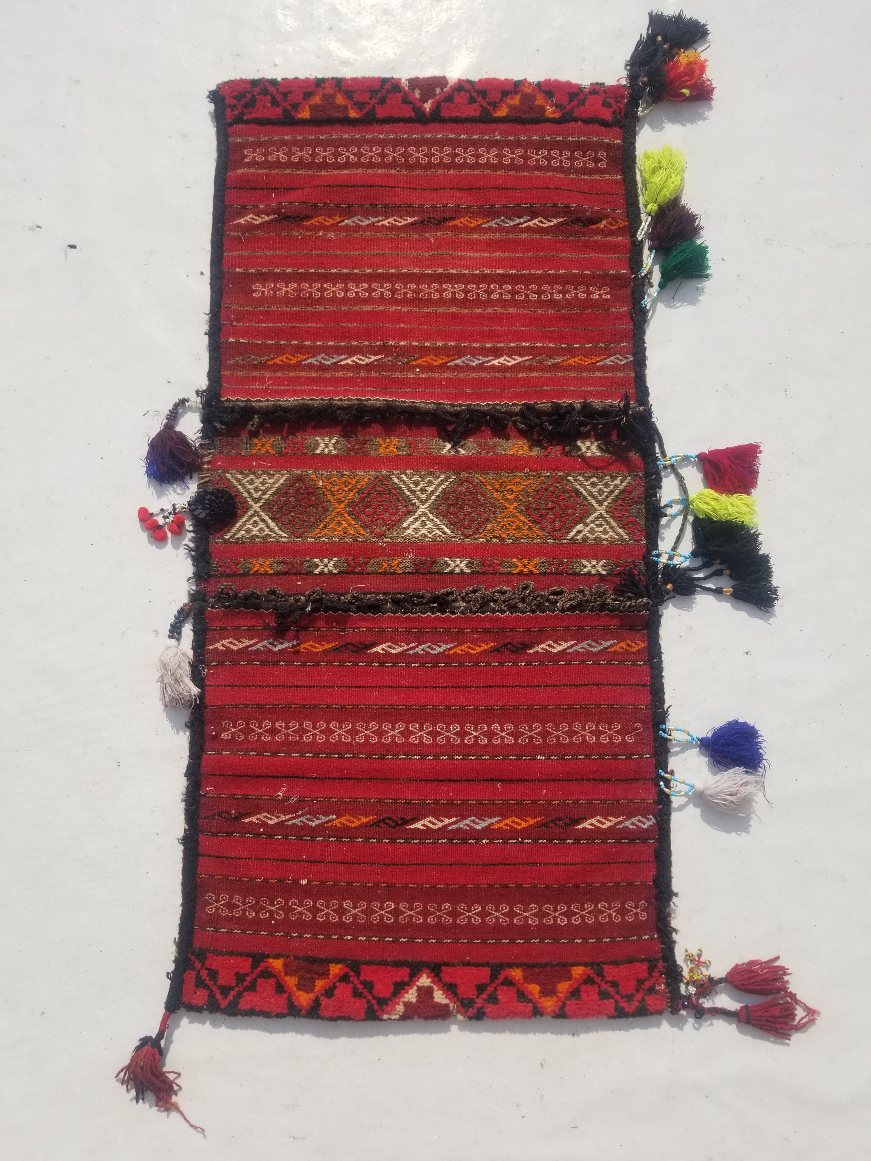 Vintage Traditional Handmade Kurdish Wool Multicolor Saddle Bag 128x62cm