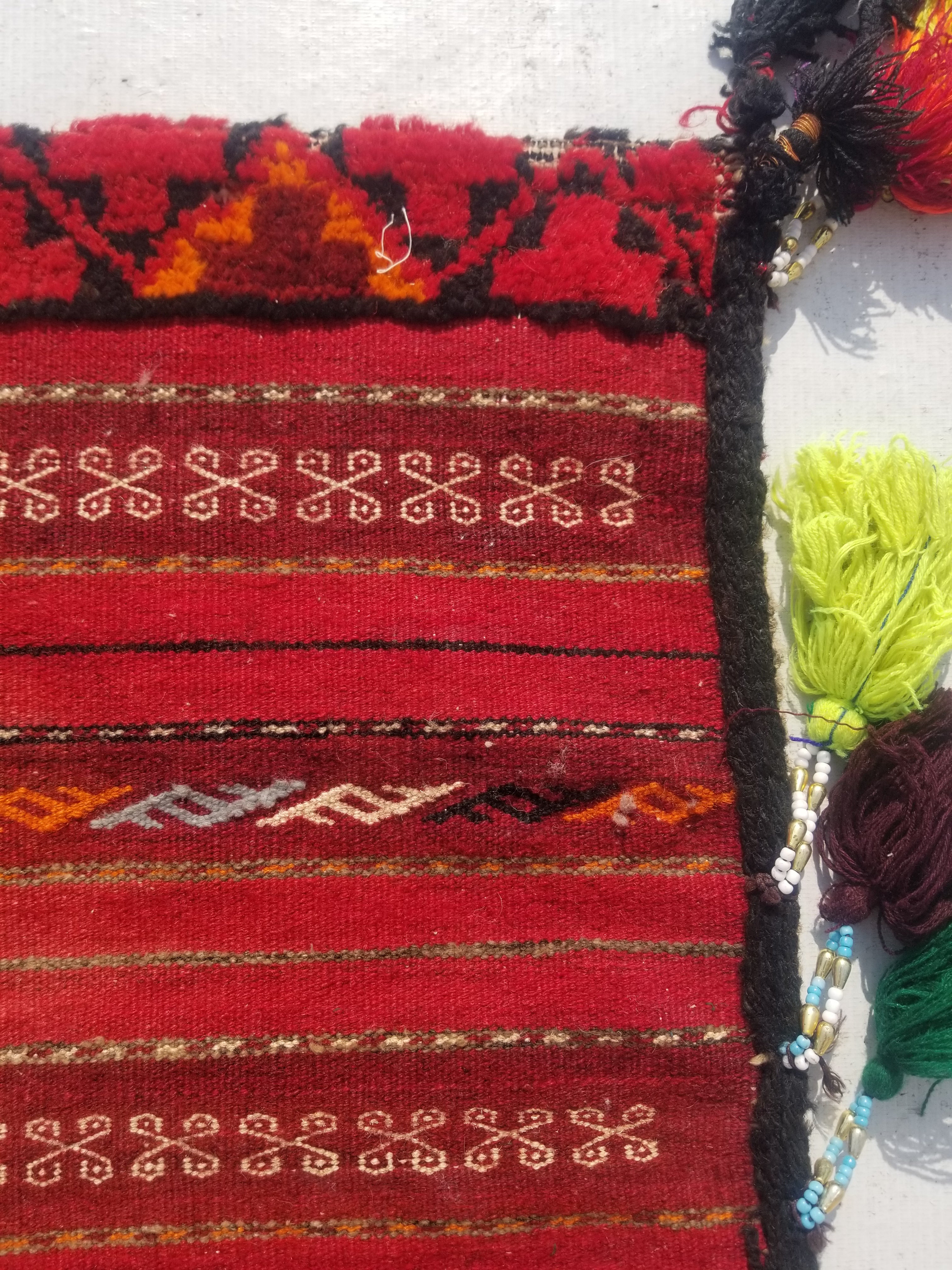 Vintage Traditional Handmade Kurdish Wool Multicolor Saddle Bag 128x62cm