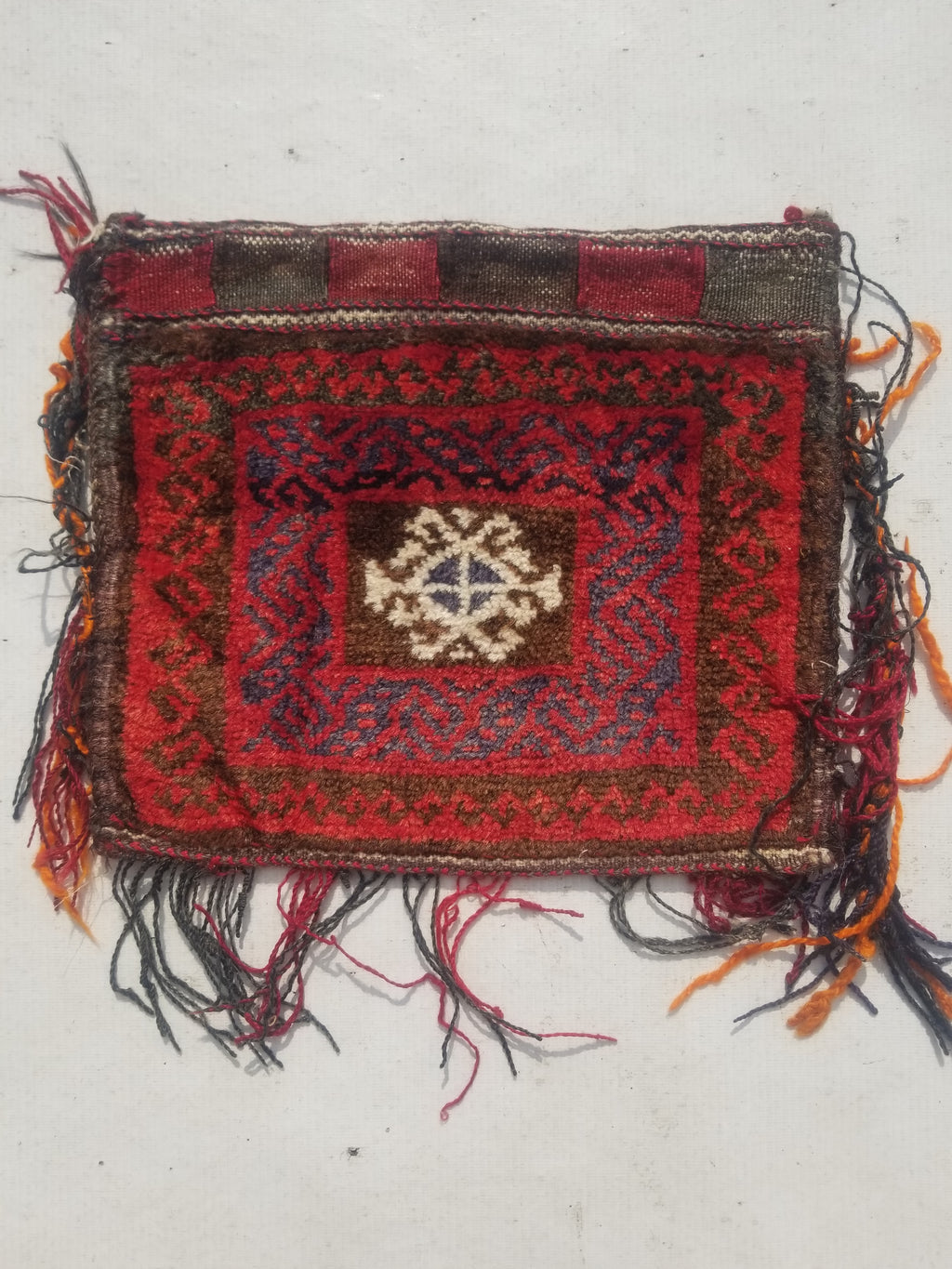 Antique Traditional Handmade Afghan Wool Multicolor Saddle Bag 34x29cm