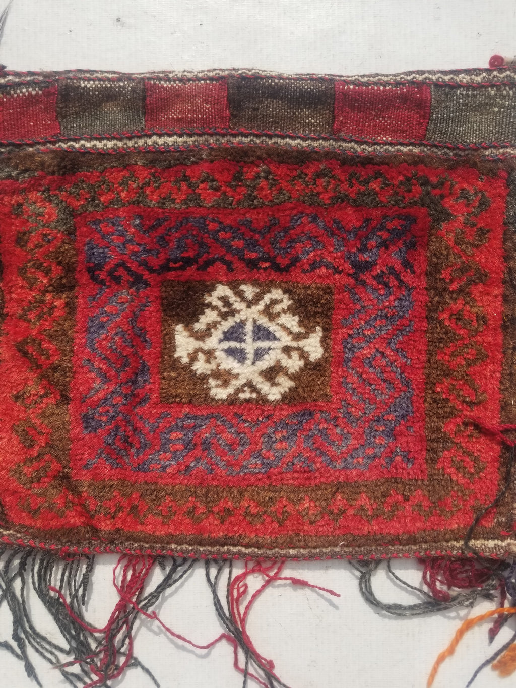 Antique Traditional Handmade Afghan Wool Multicolor Saddle Bag 34x29cm