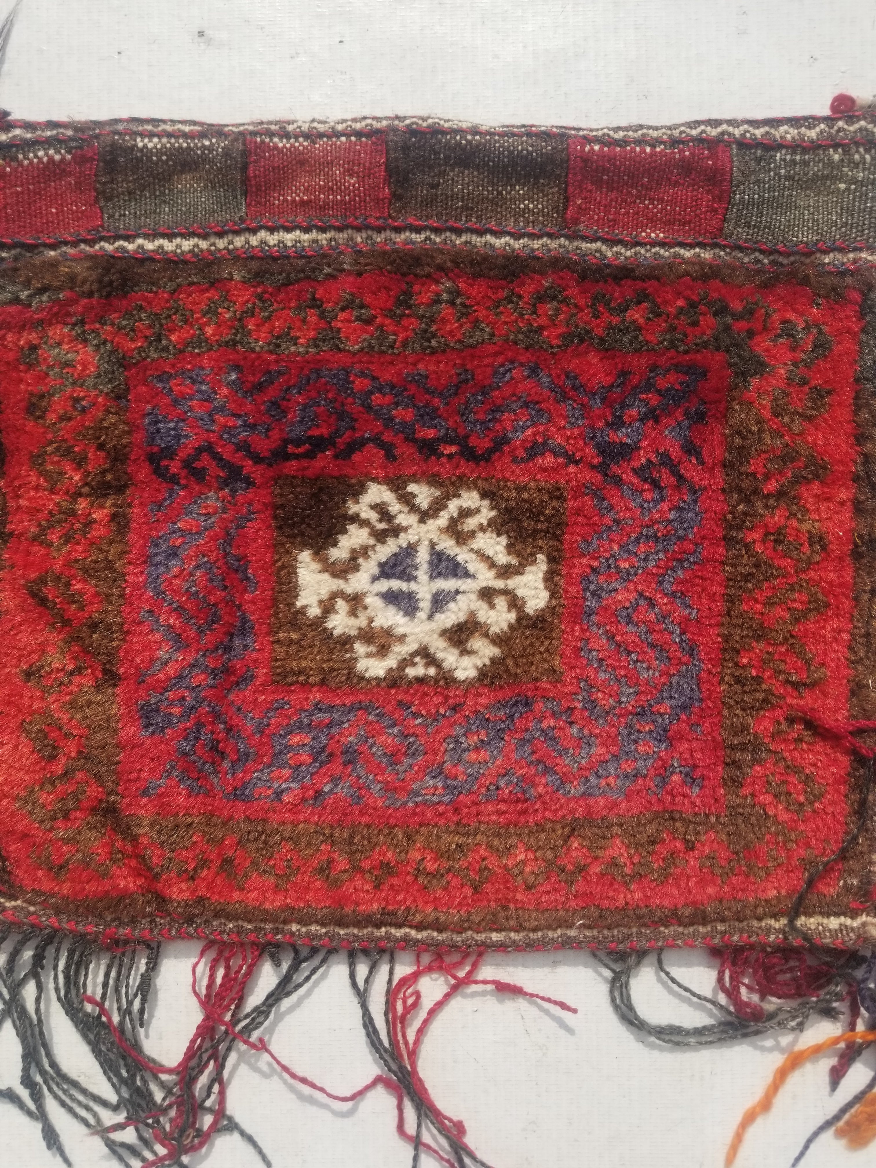 Antique Traditional Handmade Afghan Wool Multicolor Saddle Bag 34x29cm