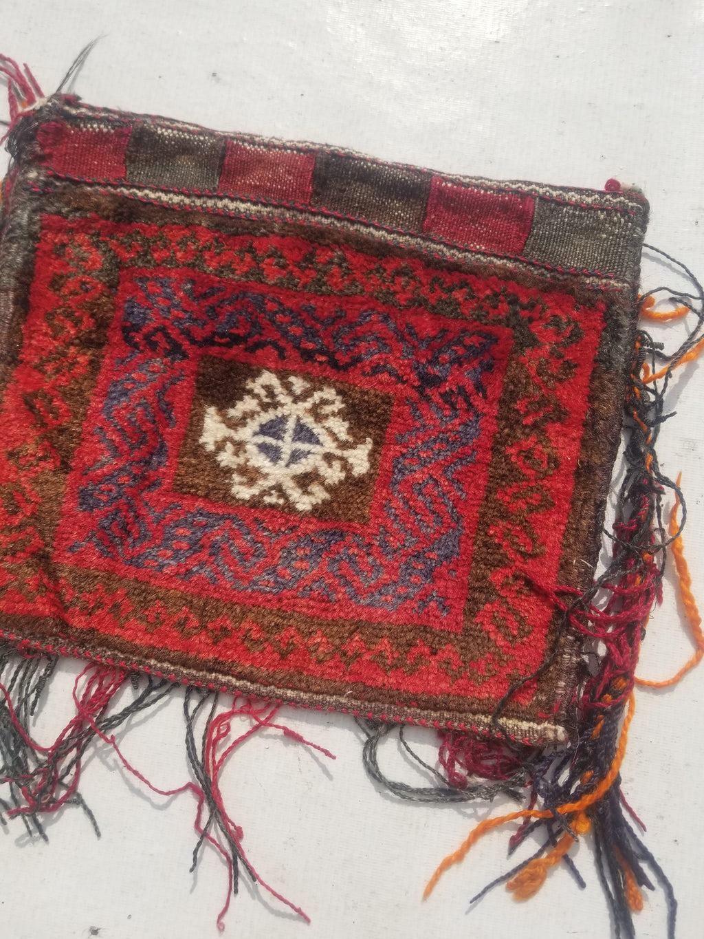 Antique Traditional Handmade Afghan Wool Multicolor Saddle Bag 34x29cm
