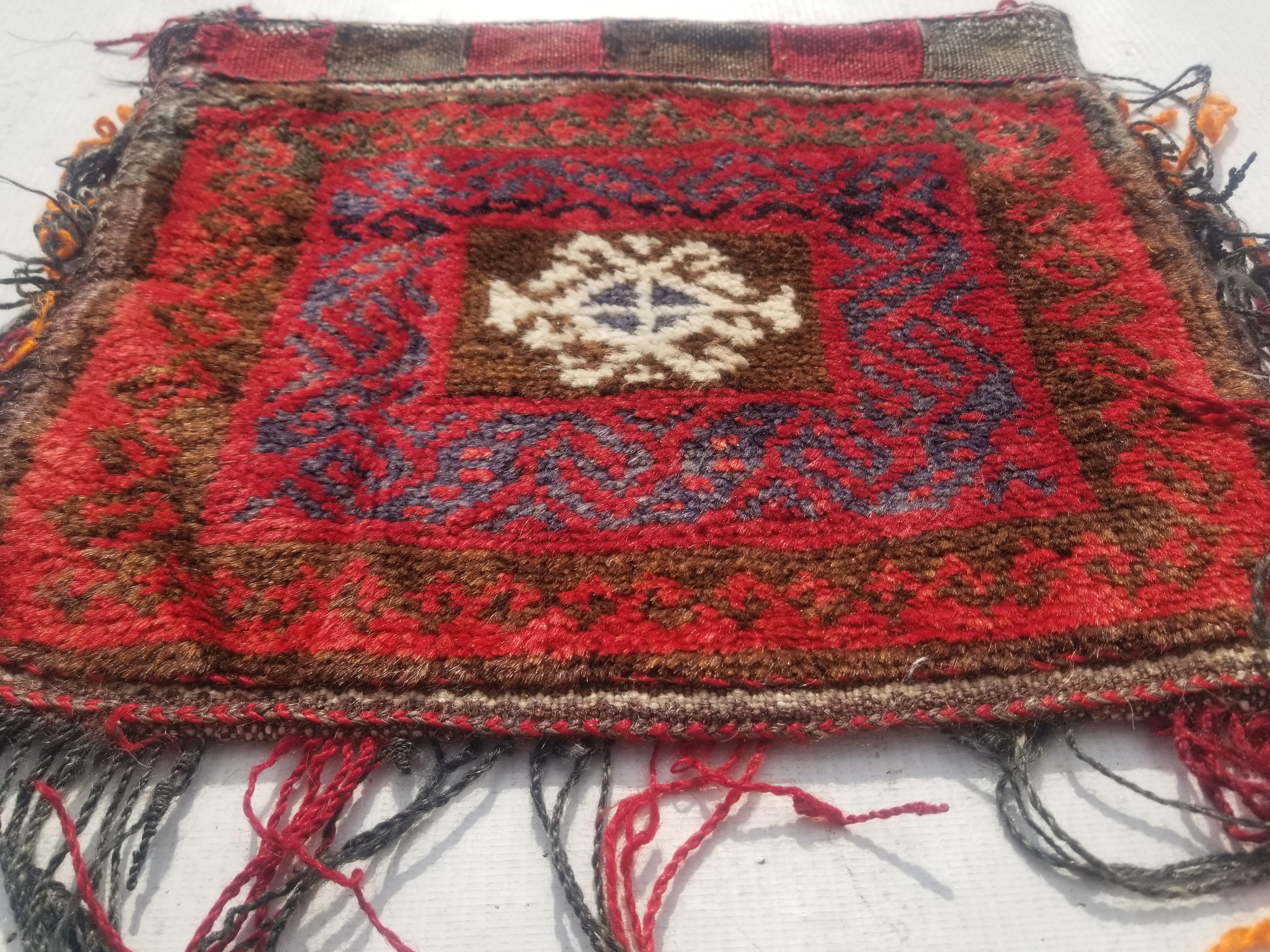Antique Traditional Handmade Afghan Wool Multicolor Saddle Bag 34x29cm
