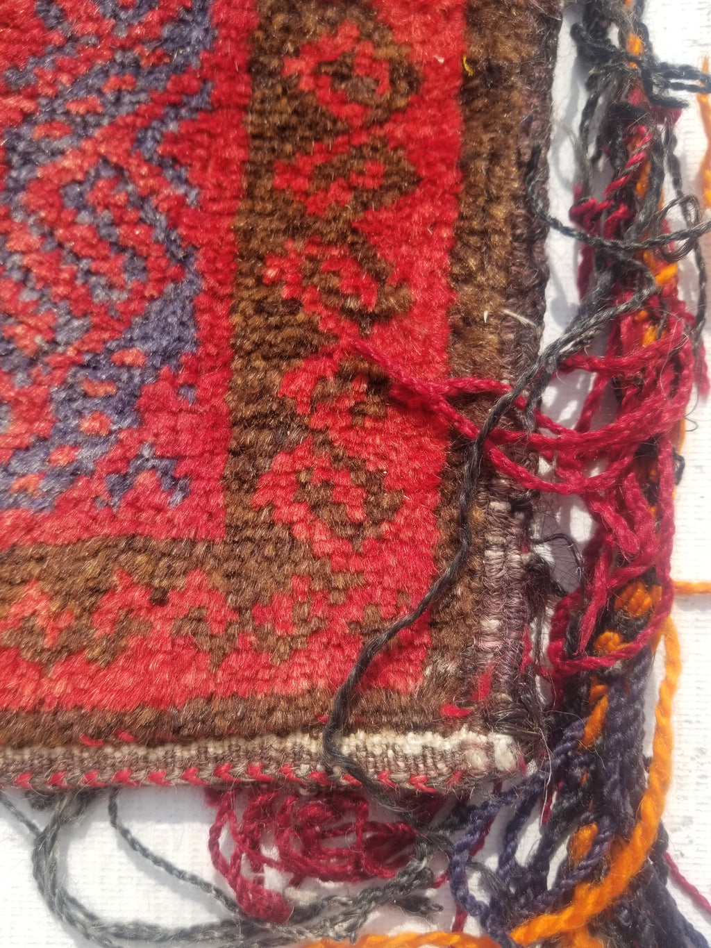 Antique Traditional Handmade Afghan Wool Multicolor Saddle Bag 34x29cm