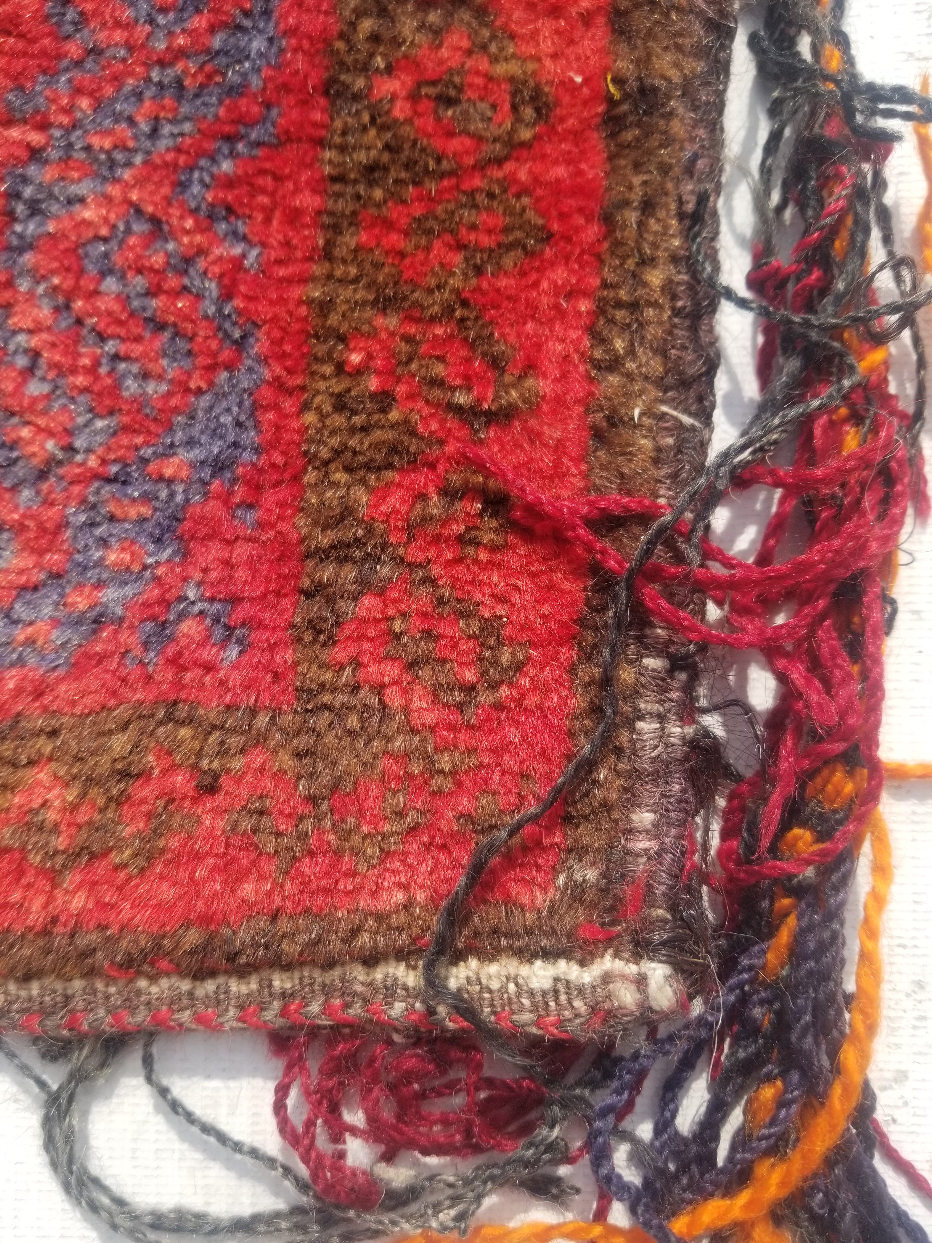 Antique Traditional Handmade Afghan Wool Multicolor Saddle Bag 34x29cm