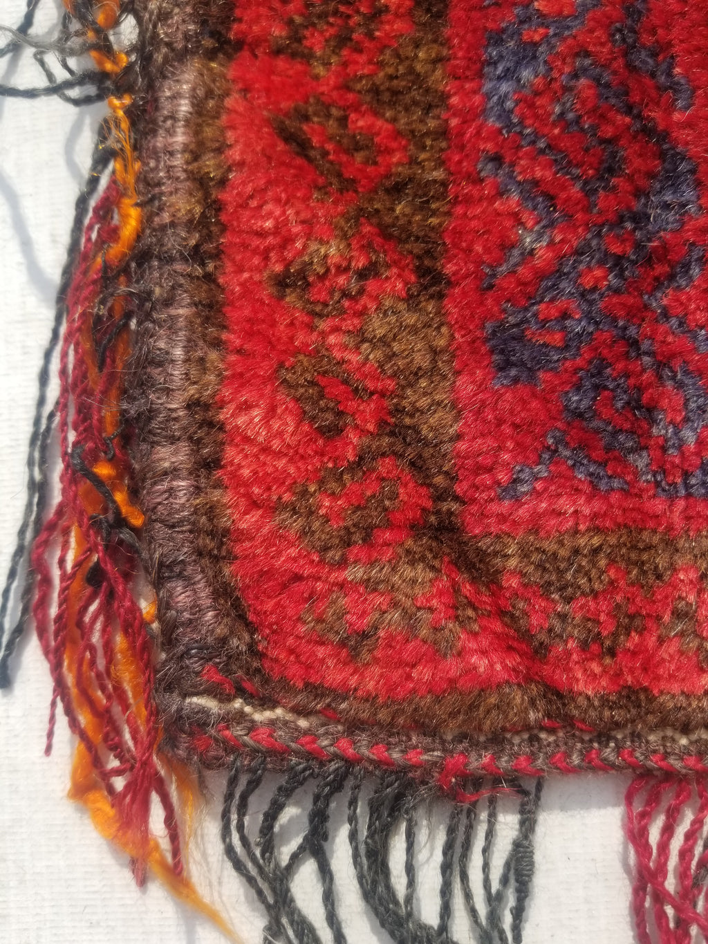 Antique Traditional Handmade Afghan Wool Multicolor Saddle Bag 34x29cm