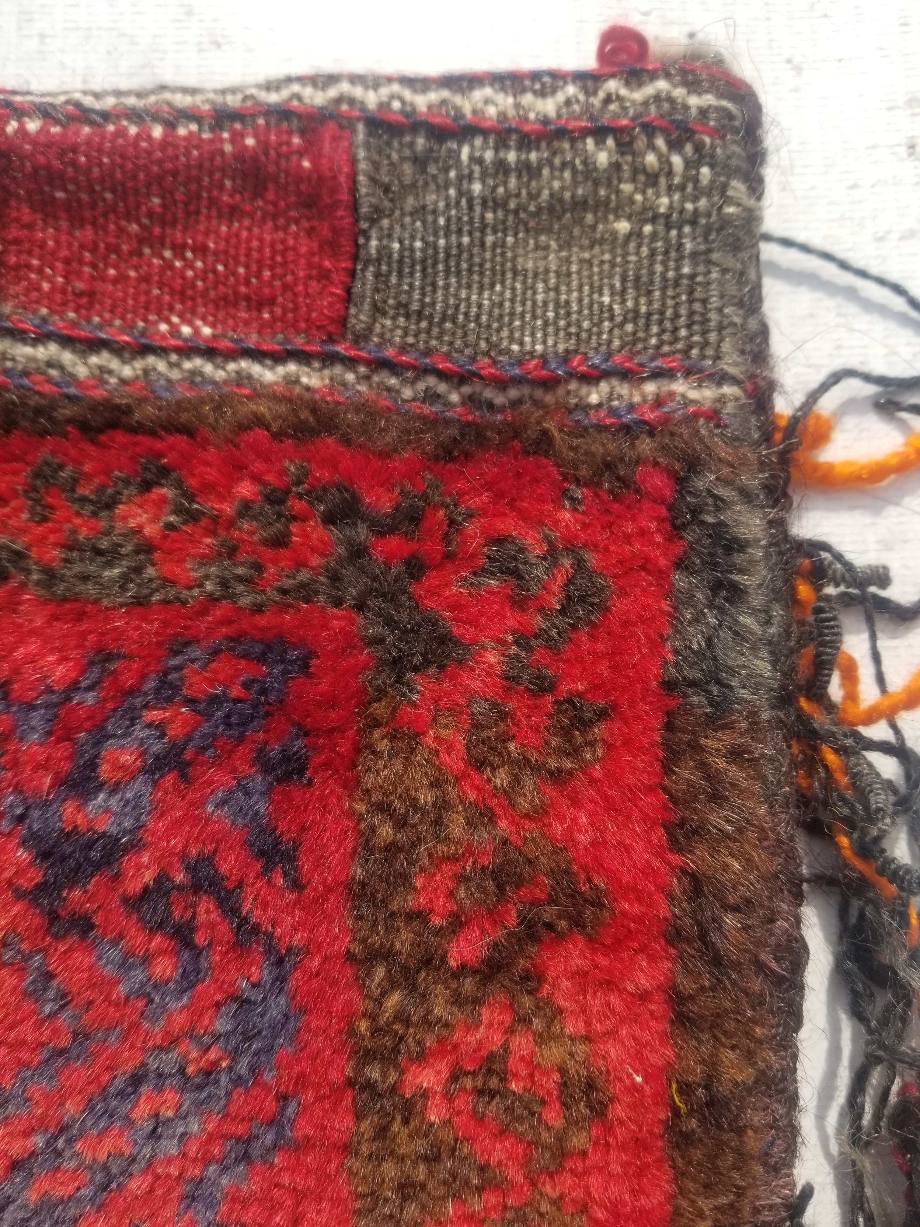 Antique Traditional Handmade Afghan Wool Multicolor Saddle Bag 34x29cm