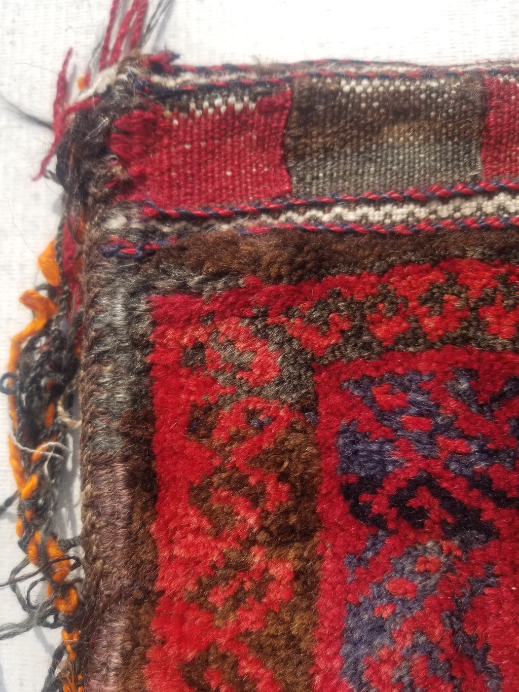 Antique Traditional Handmade Afghan Wool Multicolor Saddle Bag 34x29cm