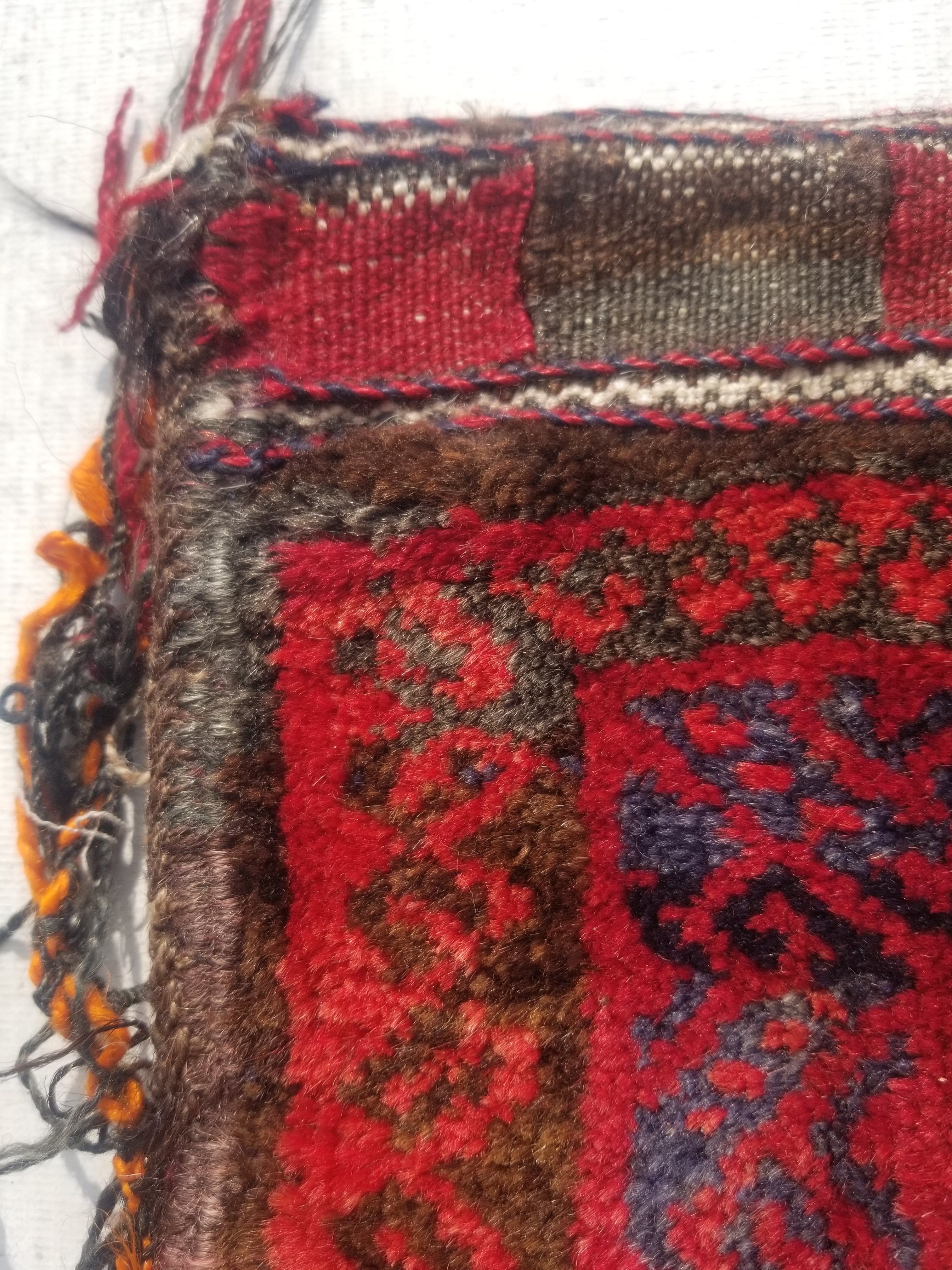 Antique Traditional Handmade Afghan Wool Multicolor Saddle Bag 34x29cm