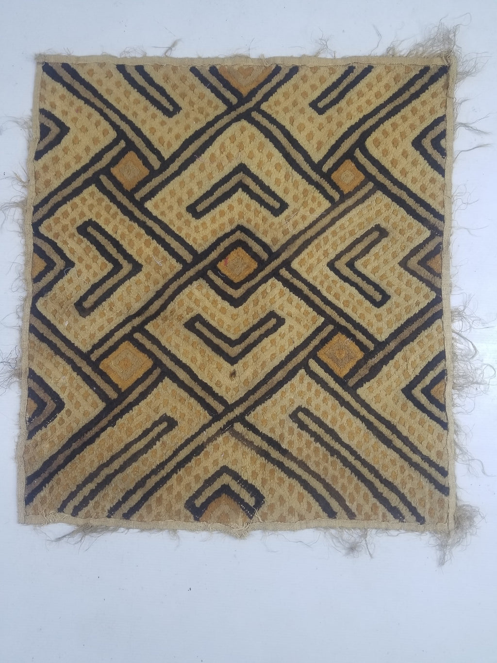 Vintage African Handwoven Kuba Cloth Textile Panel 72x63cm