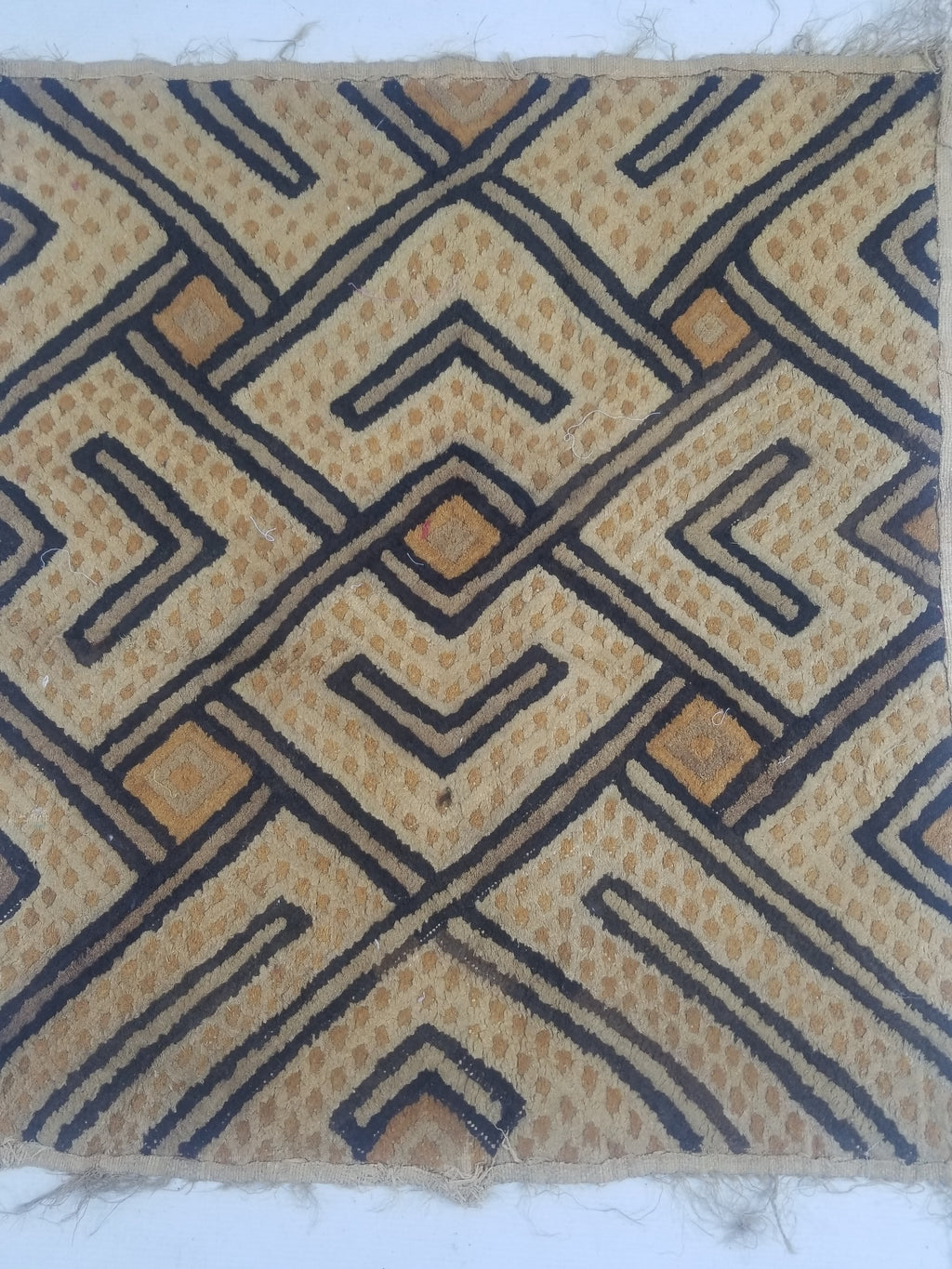 Vintage African Handwoven Kuba Cloth Textile Panel 72x63cm