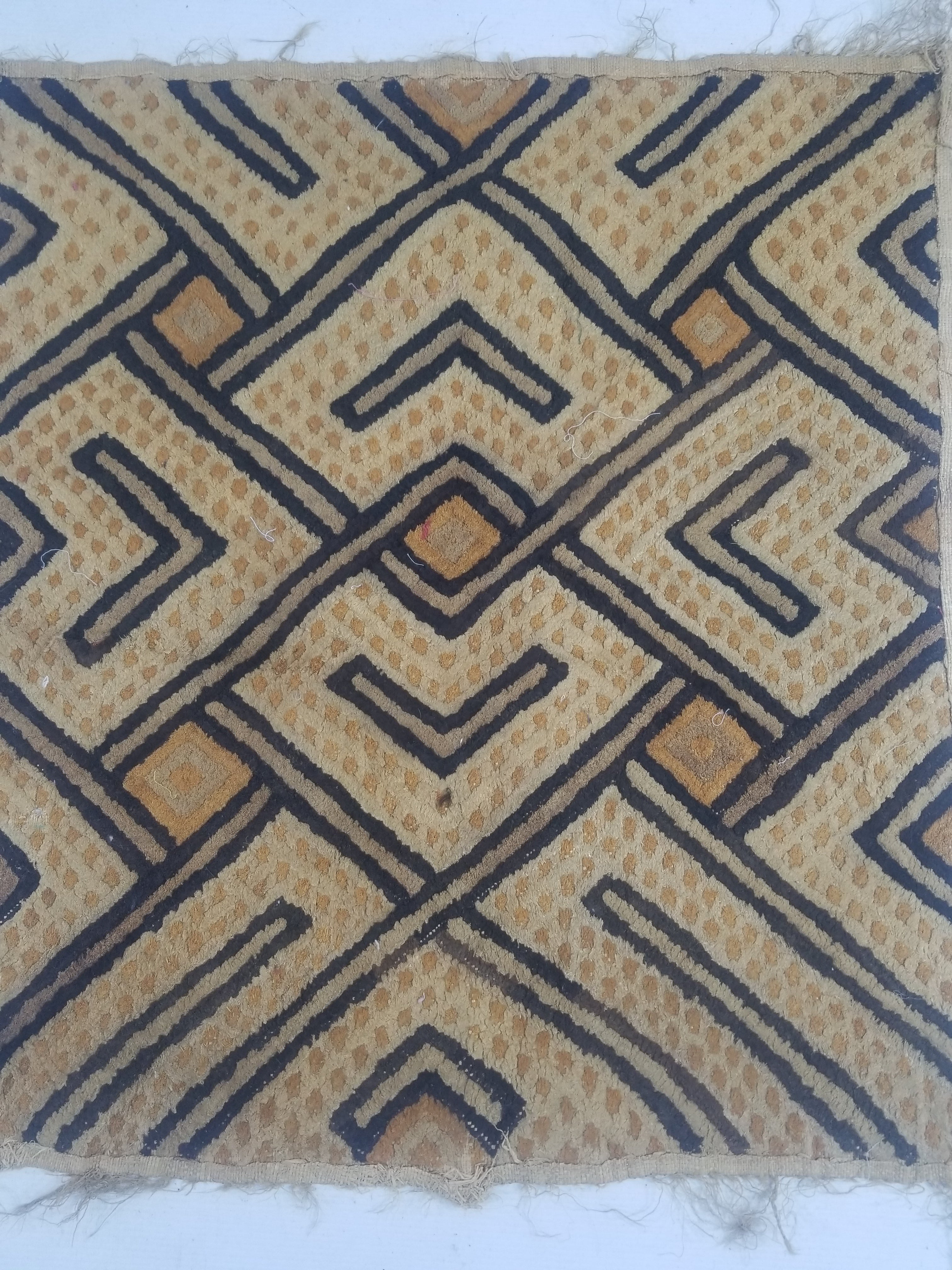 Vintage African Handwoven Kuba Cloth Textile Panel 72x63cm