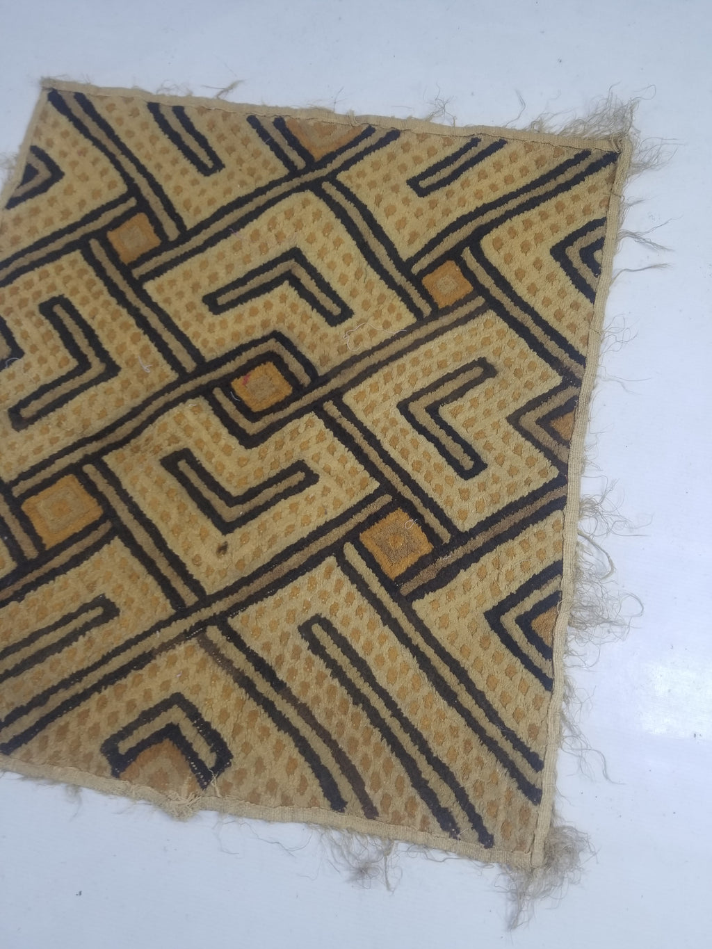 Vintage African Handwoven Kuba Cloth Textile Panel 72x63cm