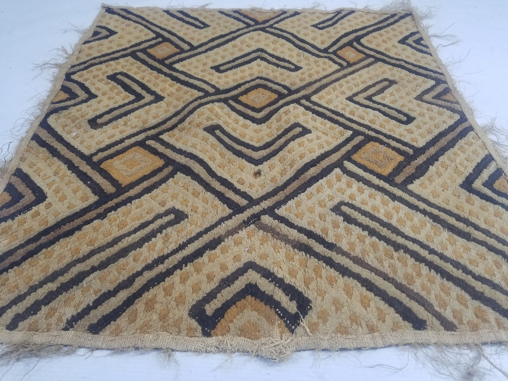 Vintage African Handwoven Kuba Cloth Textile Panel 72x63cm