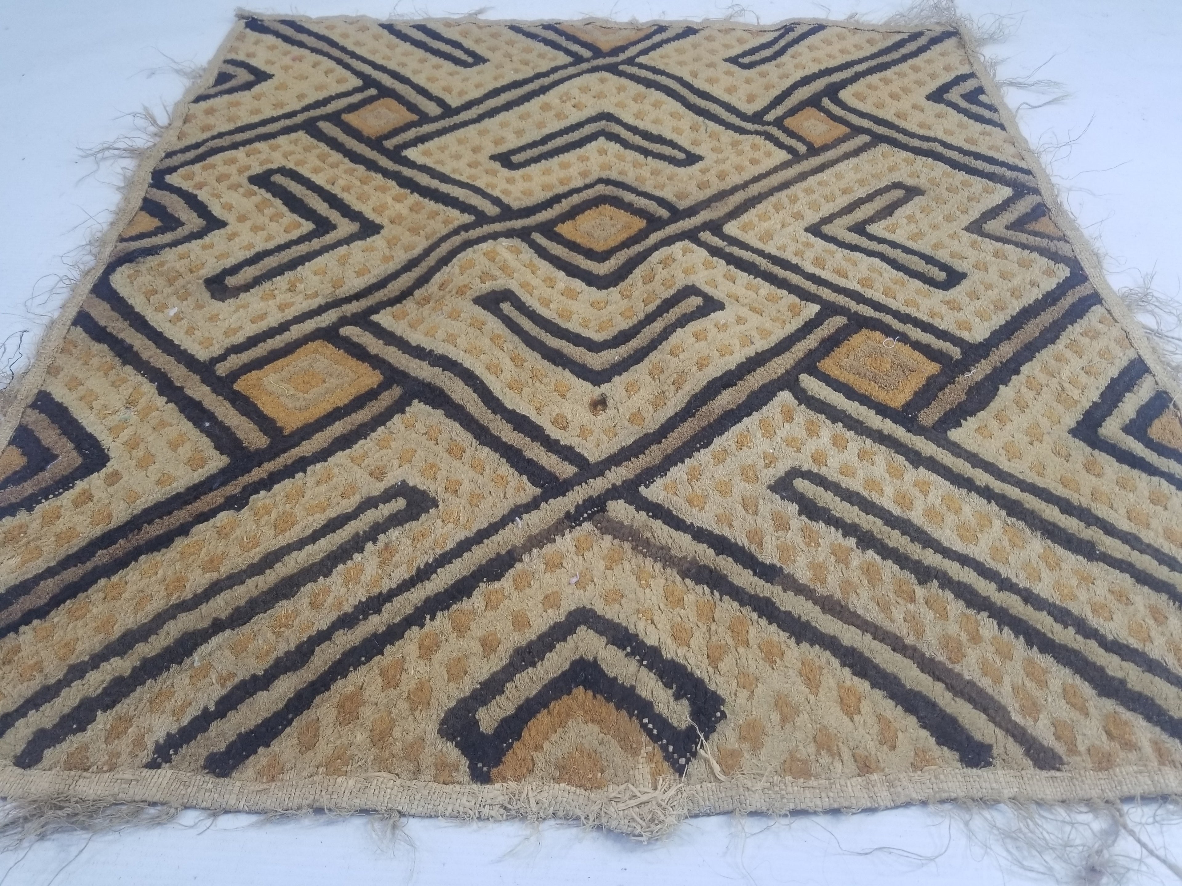 Vintage African Handwoven Kuba Cloth Textile Panel 72x63cm