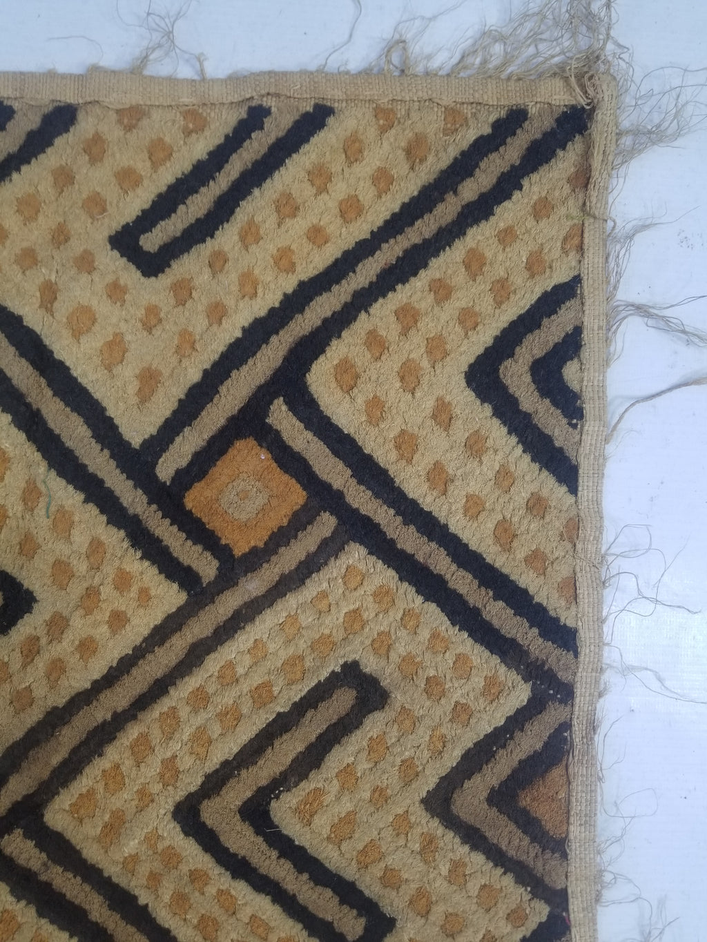 Vintage African Handwoven Kuba Cloth Textile Panel 72x63cm