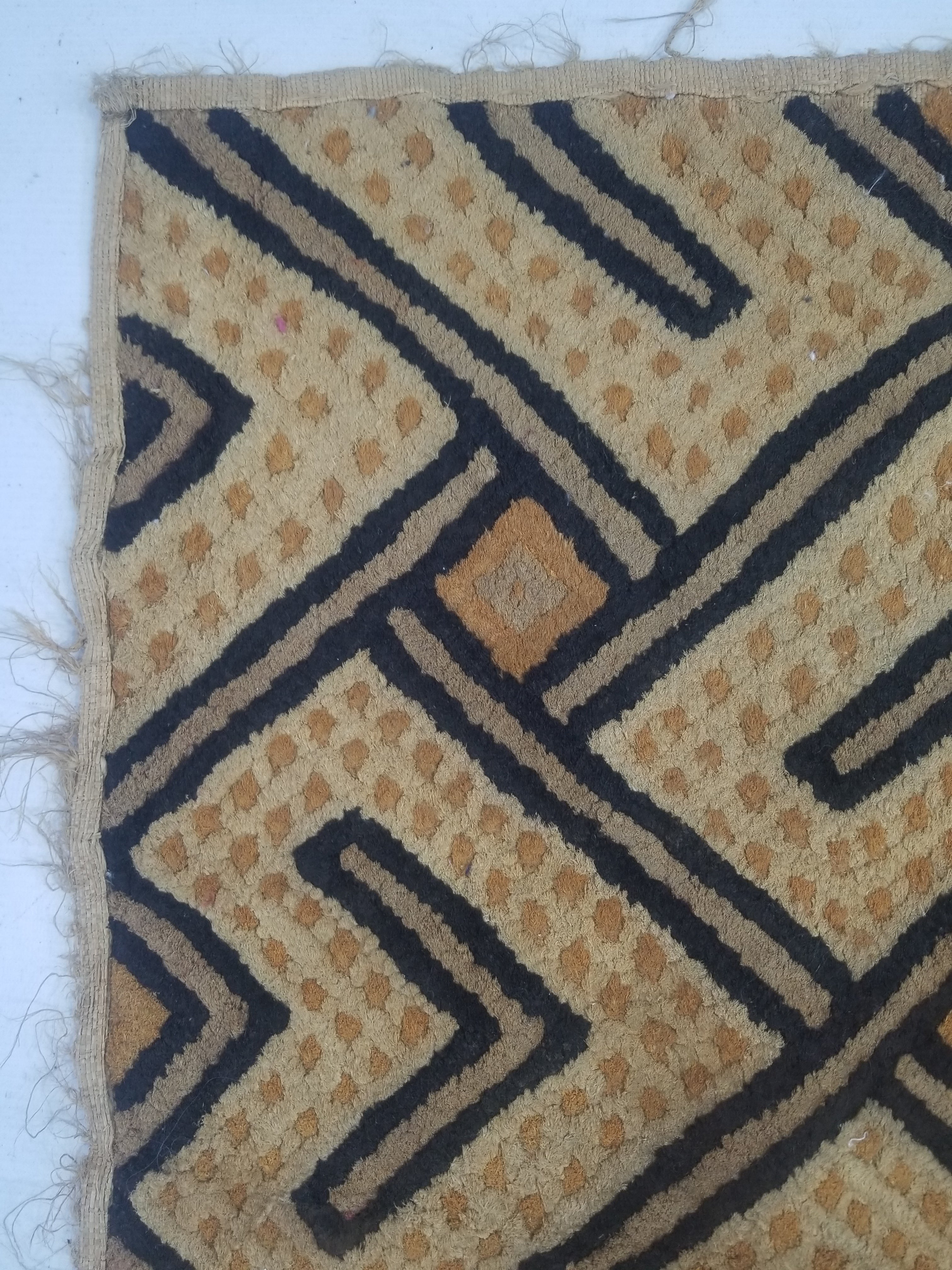 Vintage African Handwoven Kuba Cloth Textile Panel 72x63cm