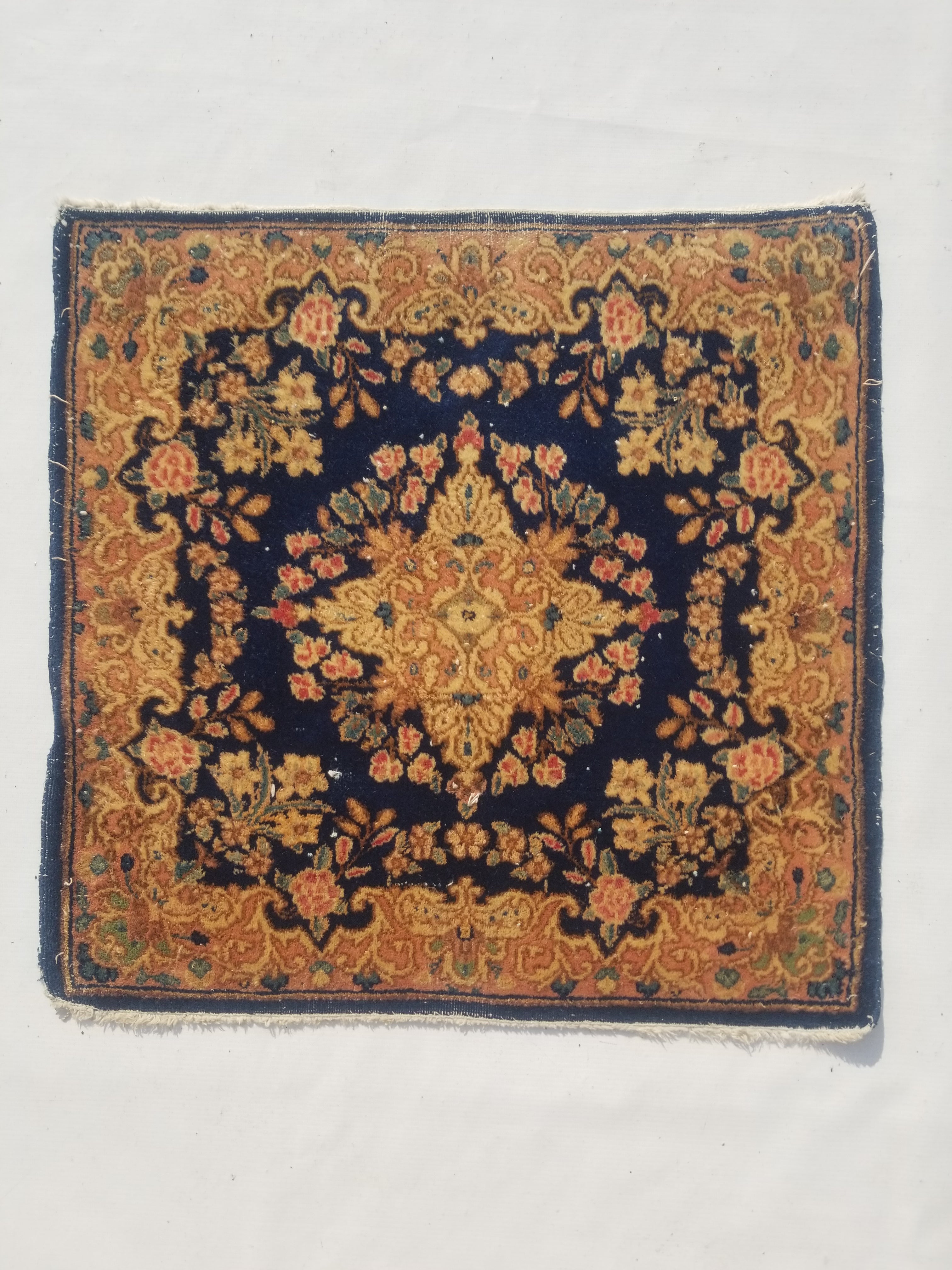Vintage Traditional Handmade Oriental Wool Multicolor Rug 61x60cm