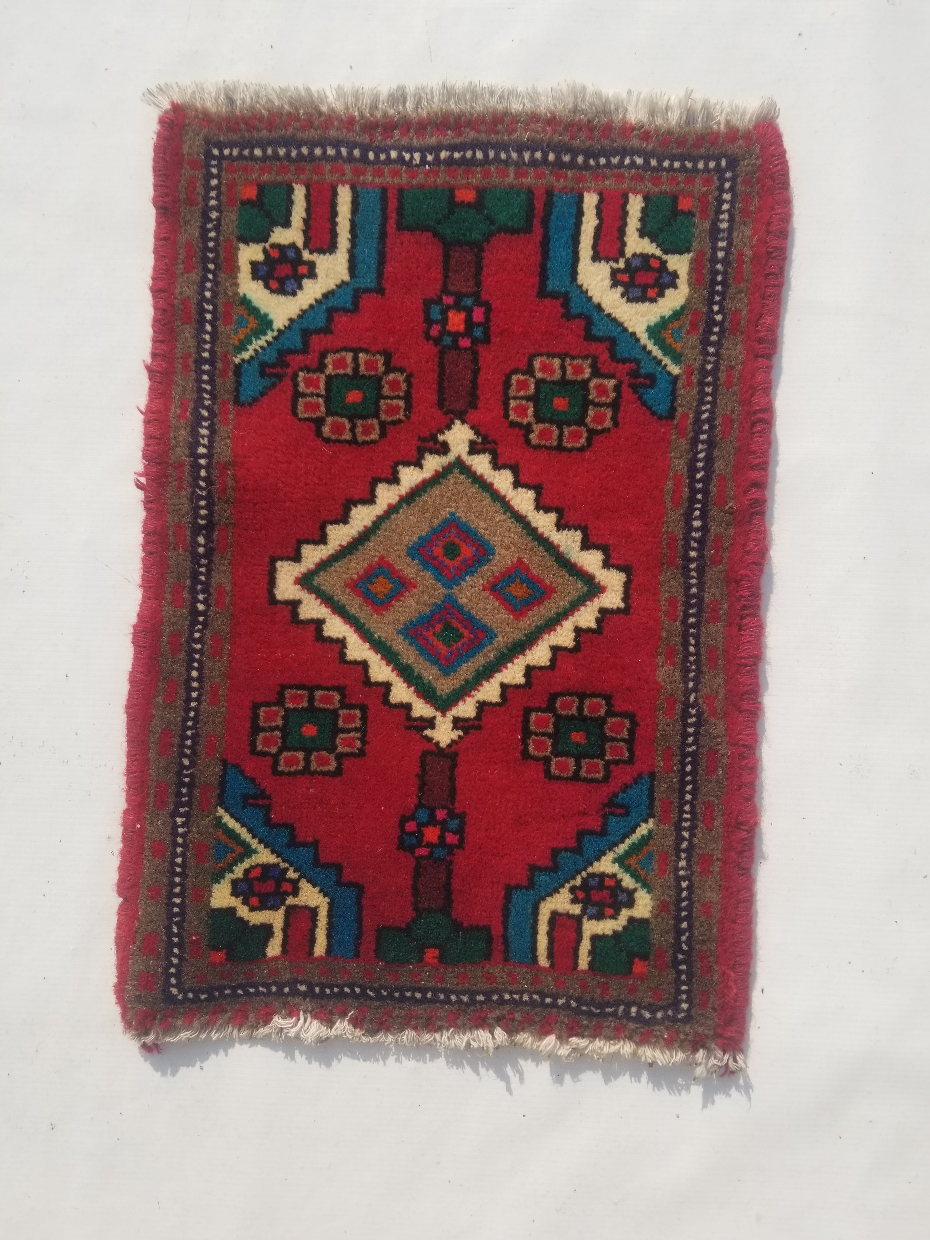 Vintage Traditional Handmade Turkish Wool Multicolor Rug 56x39cm