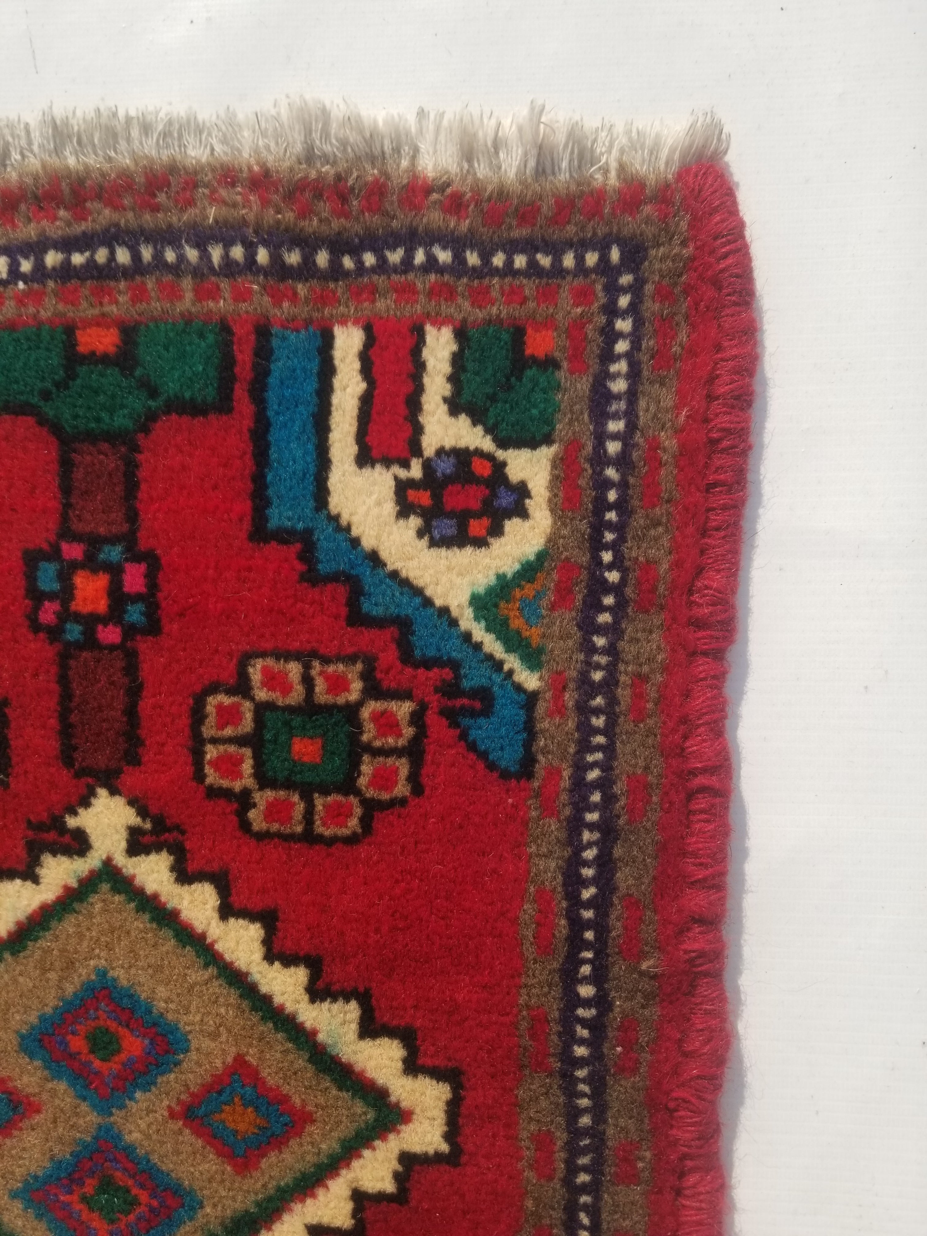 Vintage Traditional Handmade Turkish Wool Multicolor Rug 56x39cm