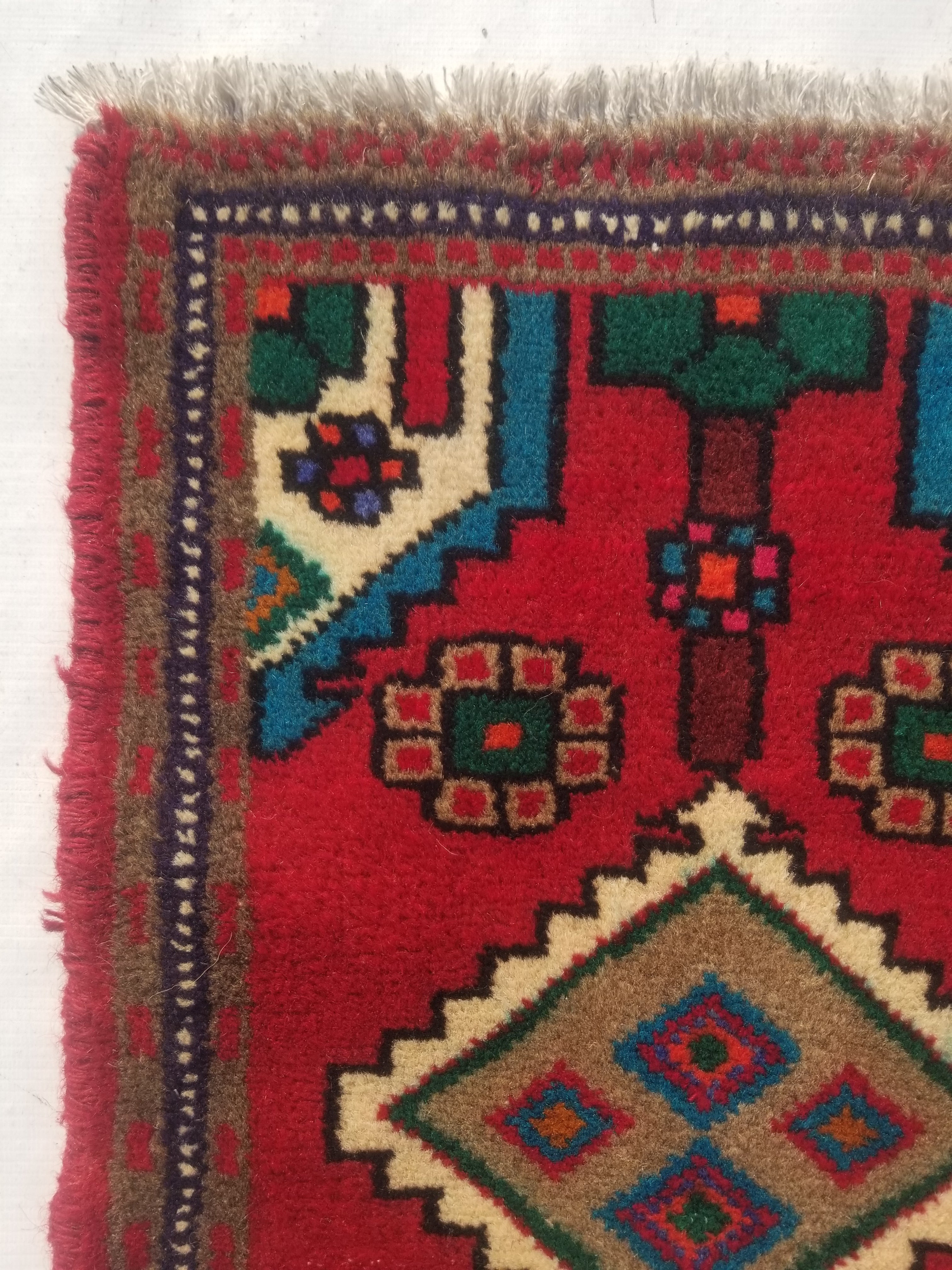 Vintage Traditional Handmade Turkish Wool Multicolor Rug 56x39cm