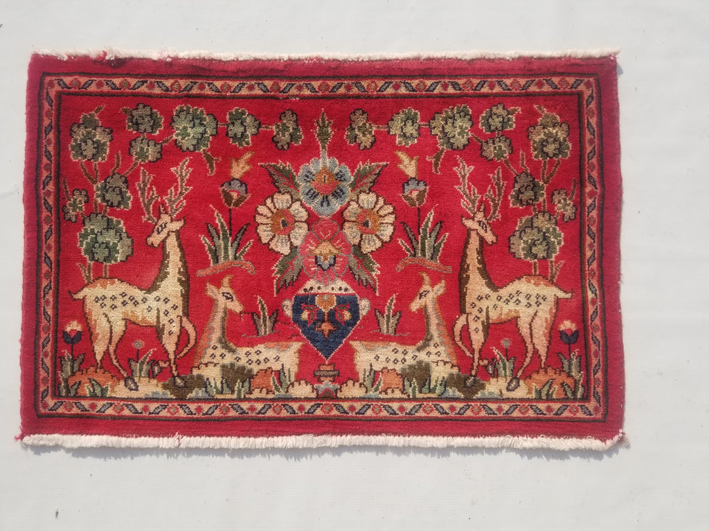 Distressed Antique Traditional Handmade Hamadan Wool Multicolor Rug 83x52cm