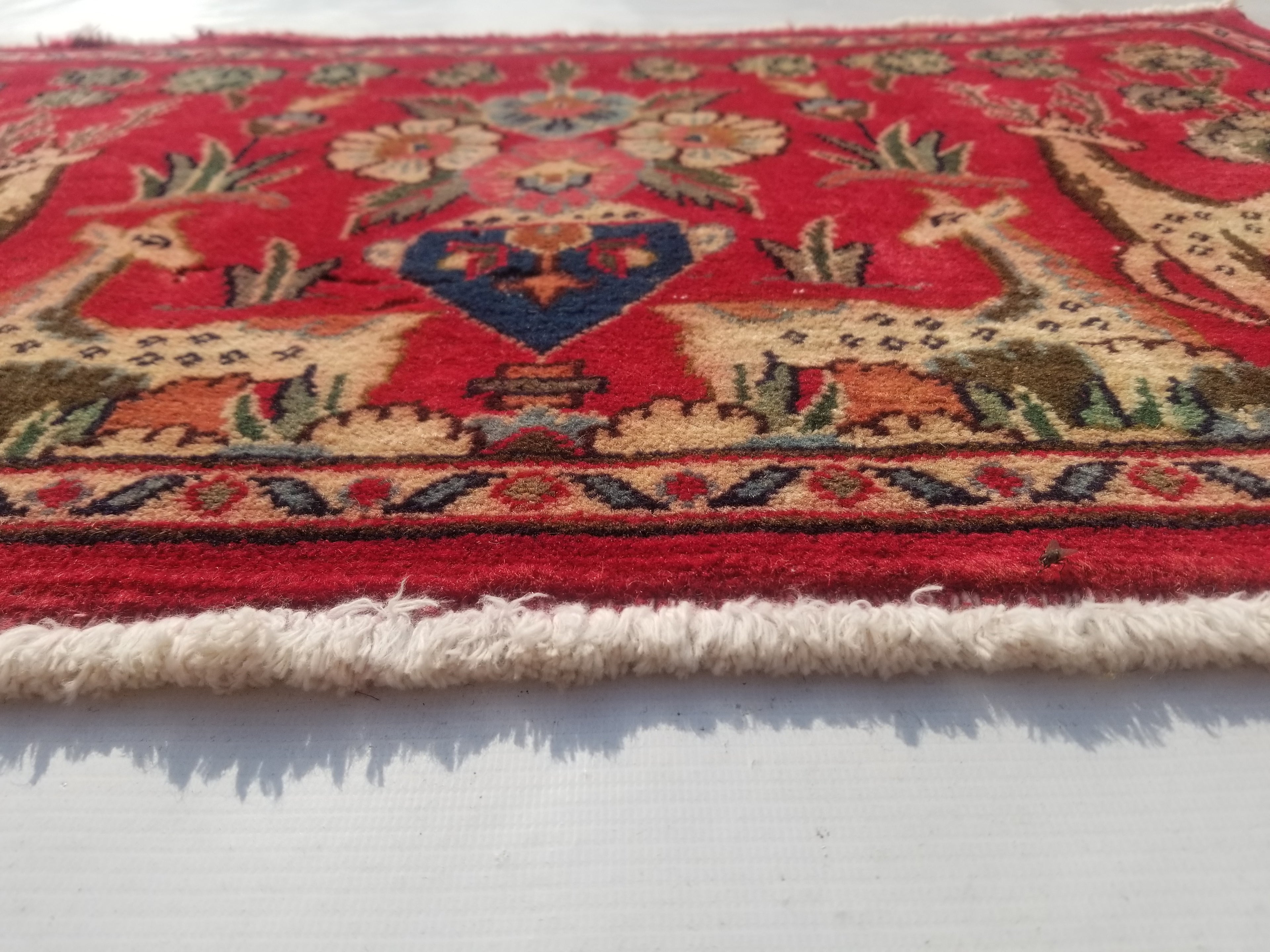 Distressed Antique Traditional Handmade Hamadan Wool Multicolor Rug 83x52cm