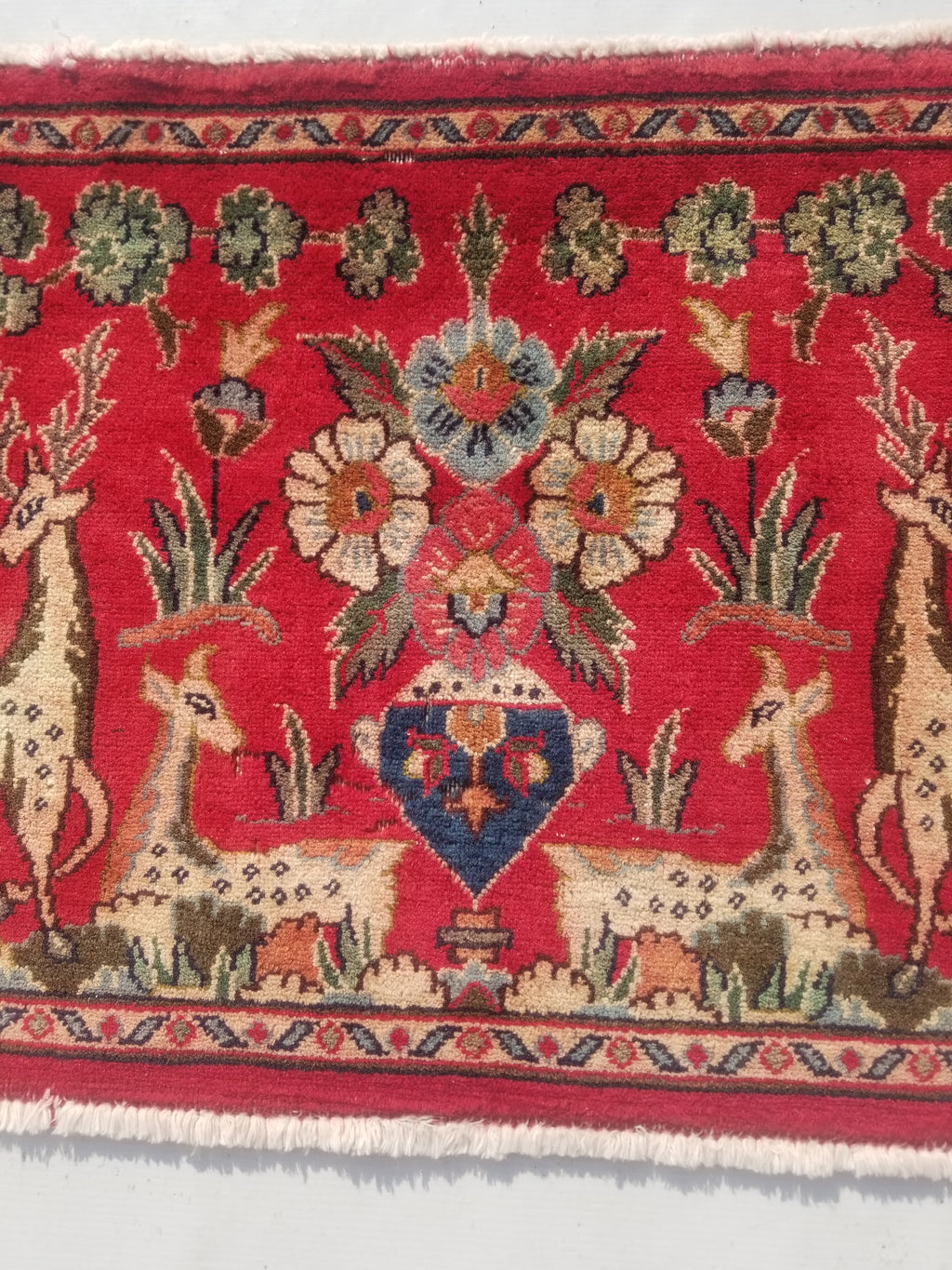 Distressed Antique Traditional Handmade Hamadan Wool Multicolor Rug 83x52cm