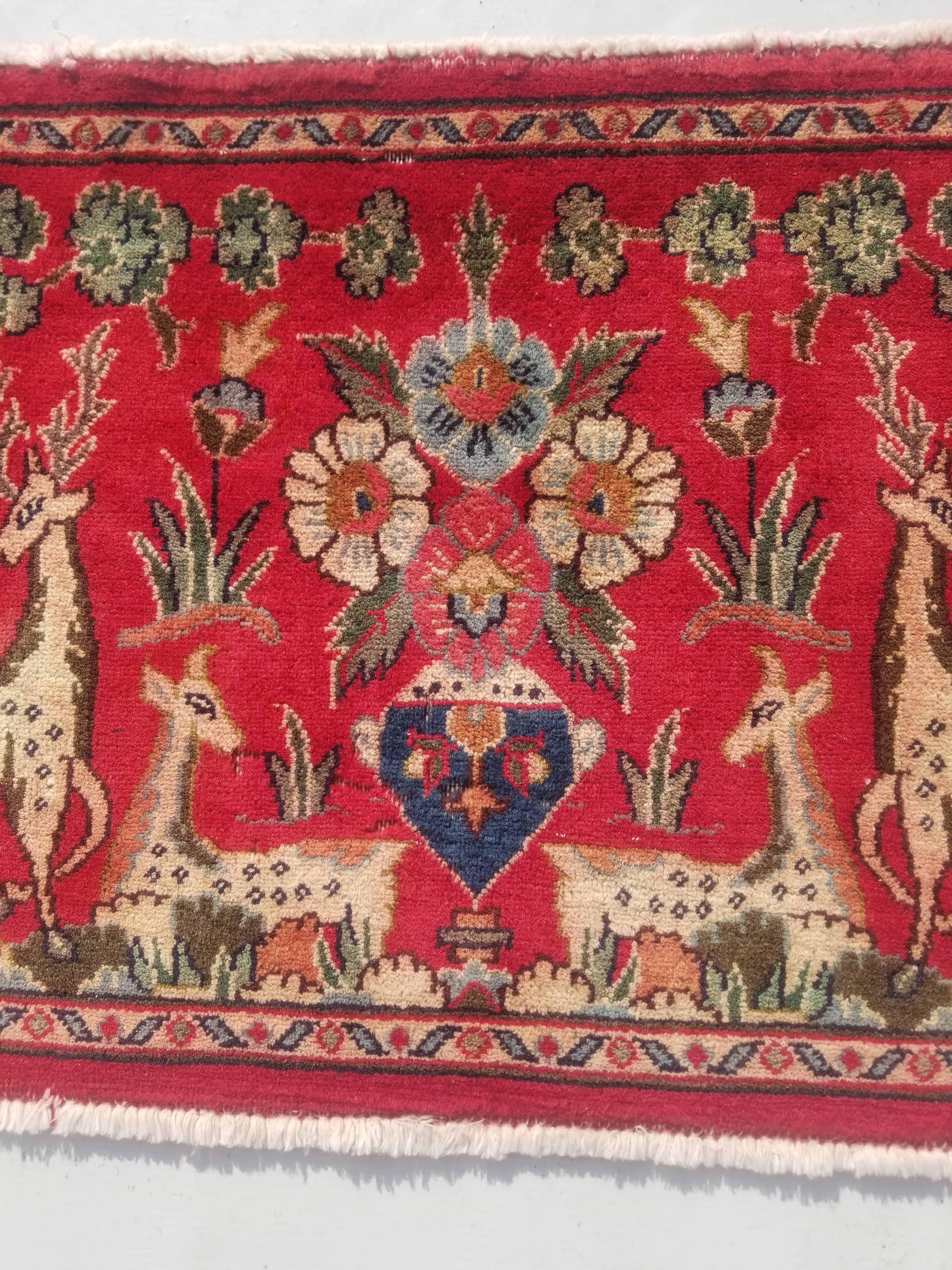 Distressed Antique Traditional Handmade Hamadan Wool Multicolor Rug 83x52cm