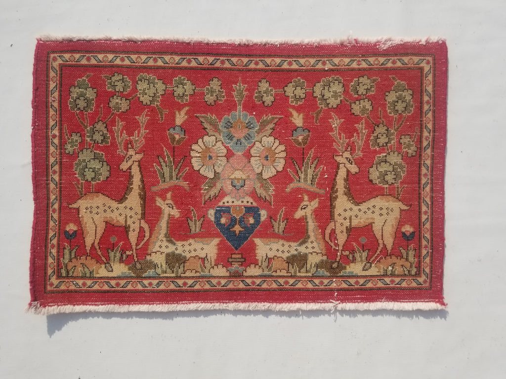 Distressed Antique Traditional Handmade Hamadan Wool Multicolor Rug 83x52cm