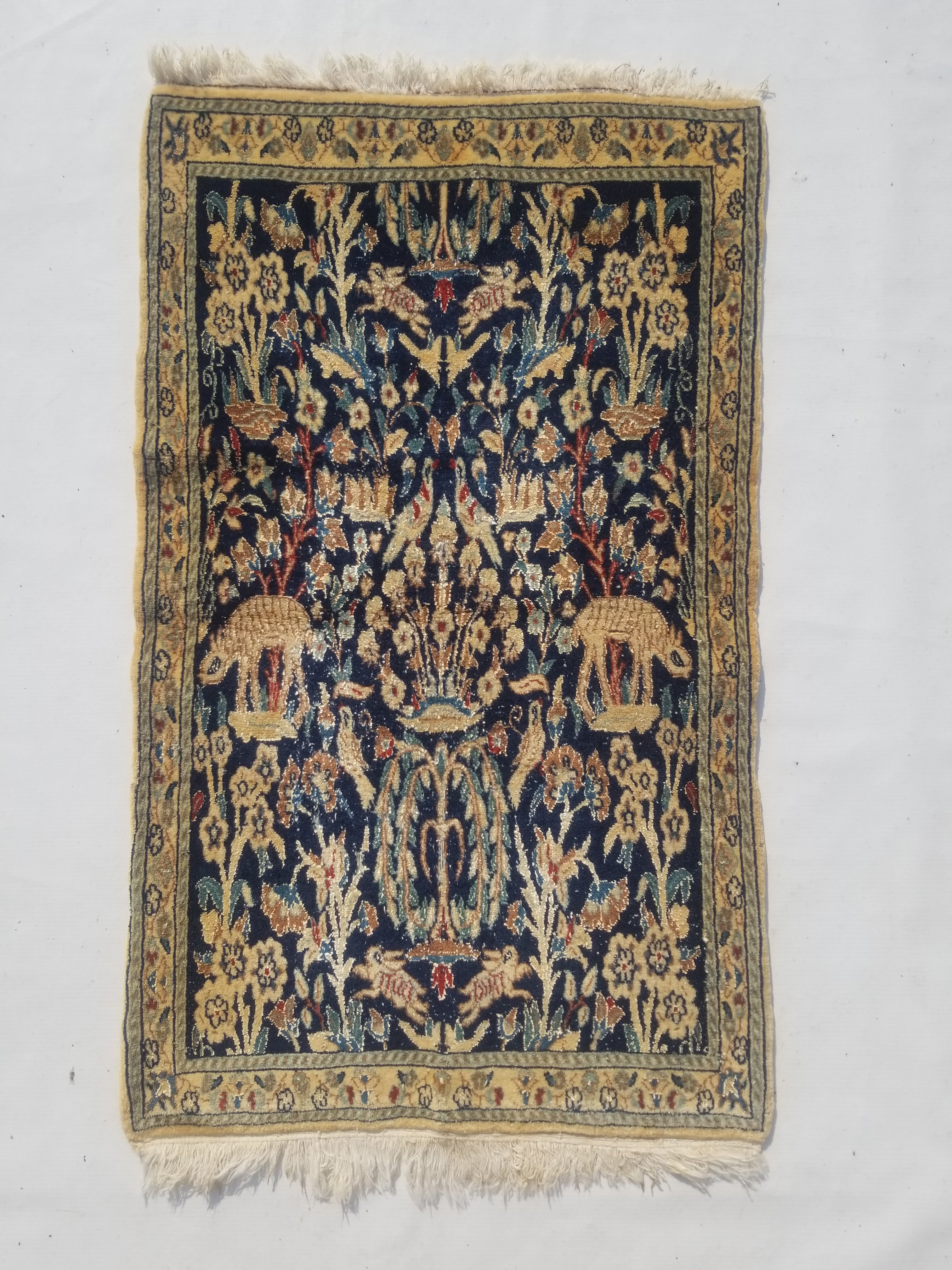 Distressed Vintage Traditional Handmade Oriental Wool Multicolor Rug 97x53cm