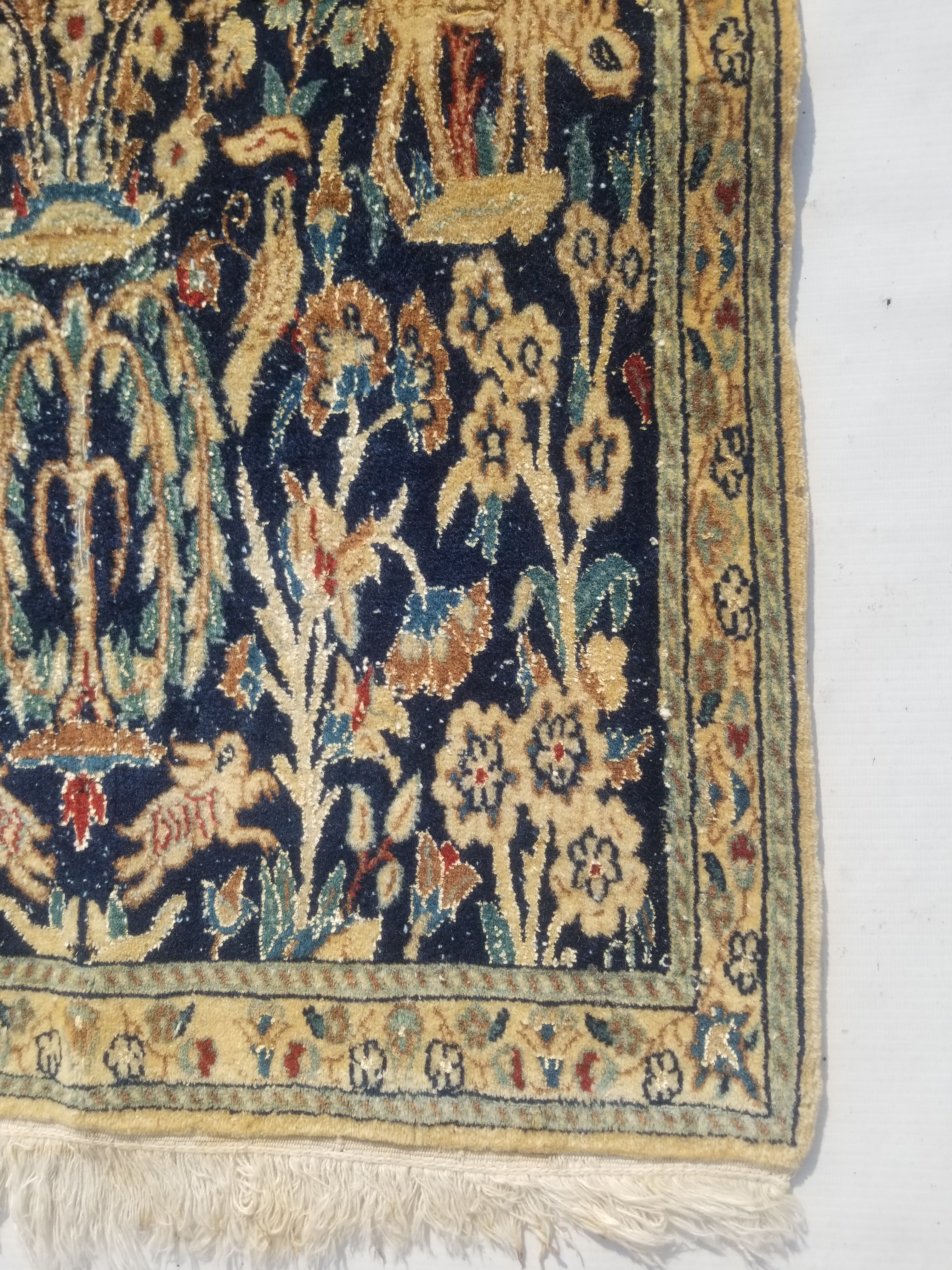 Distressed Vintage Traditional Handmade Oriental Wool Multicolor Rug 97x53cm