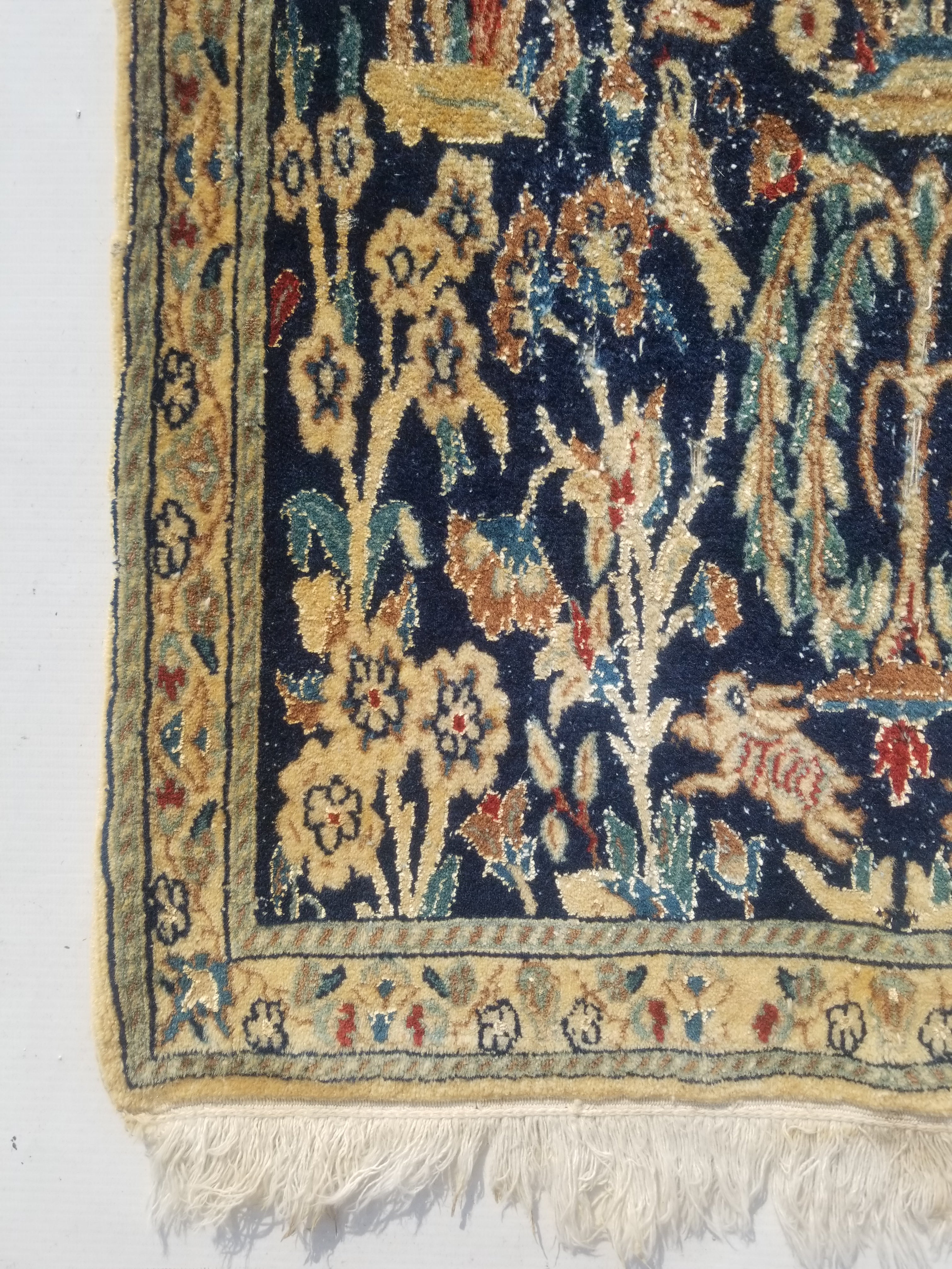 Distressed Vintage Traditional Handmade Oriental Wool Multicolor Rug 97x53cm