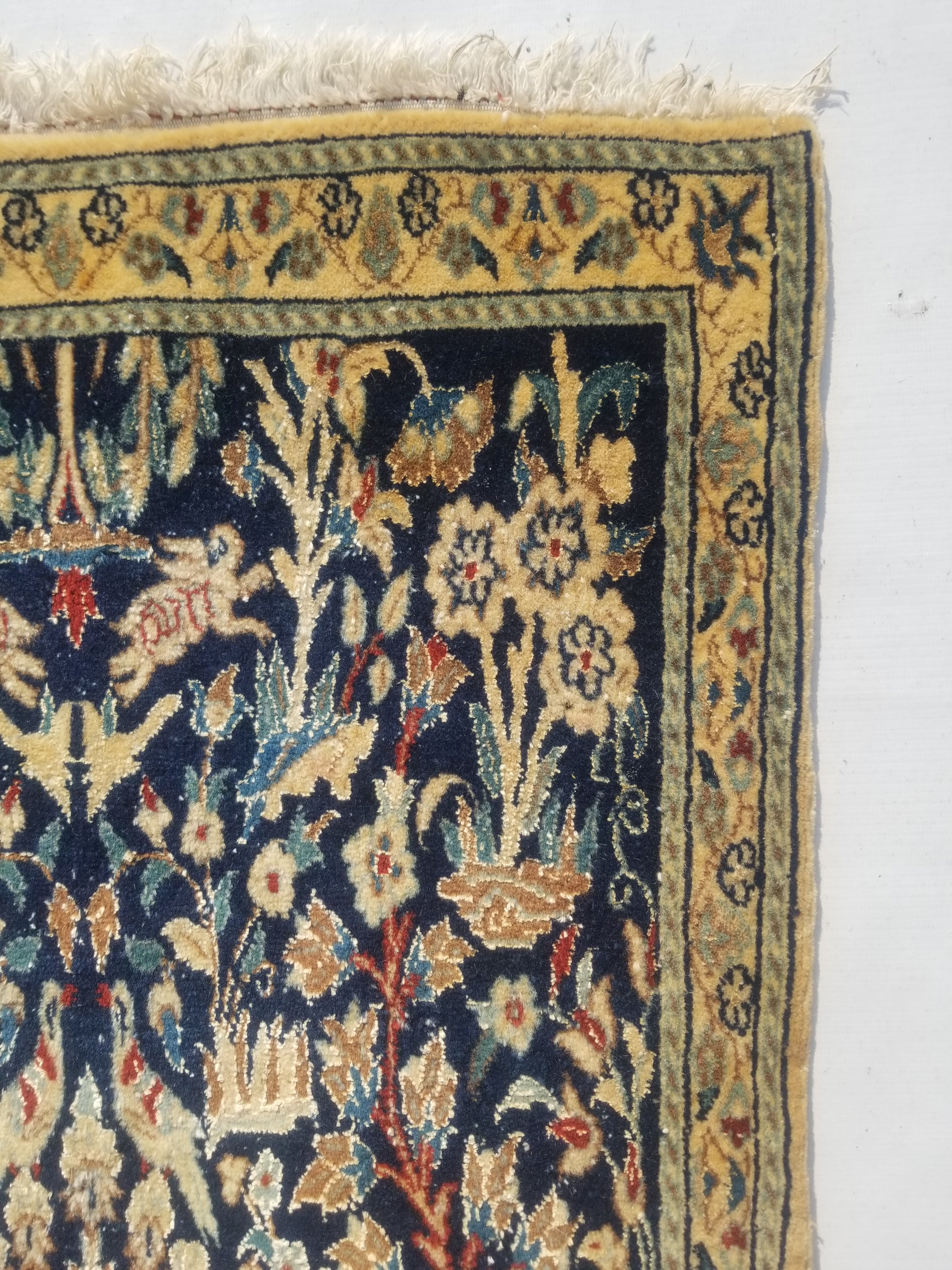 Distressed Vintage Traditional Handmade Oriental Wool Multicolor Rug 97x53cm